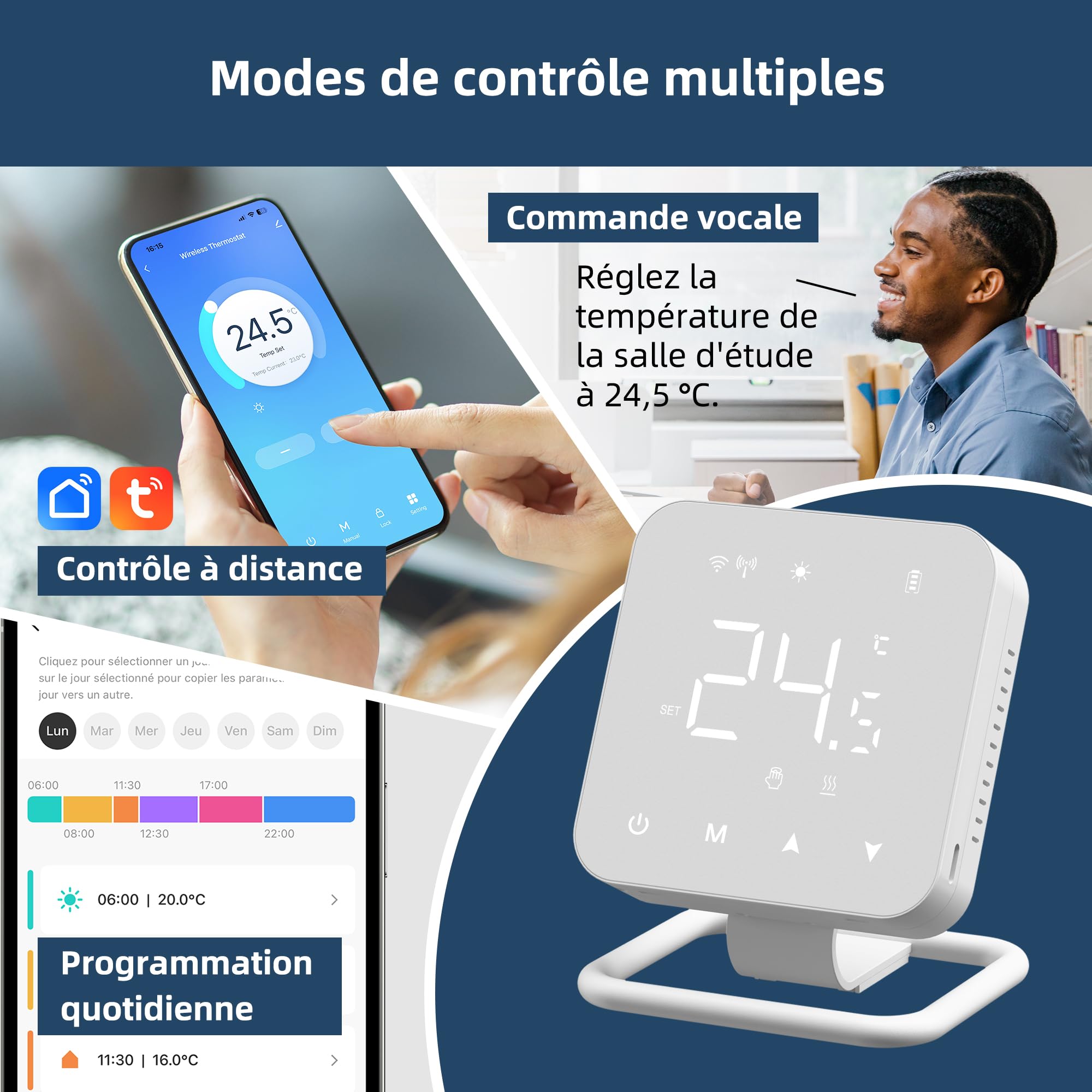 Beok Thermostat Intelligent pour chaudière à gaz et Chauffage au Sol par Eau, Thermostat sans Fil Tuya à écran Tactile pour Chauffage Central, Compatible avec Alexa et Google Assistant, fonctionnant