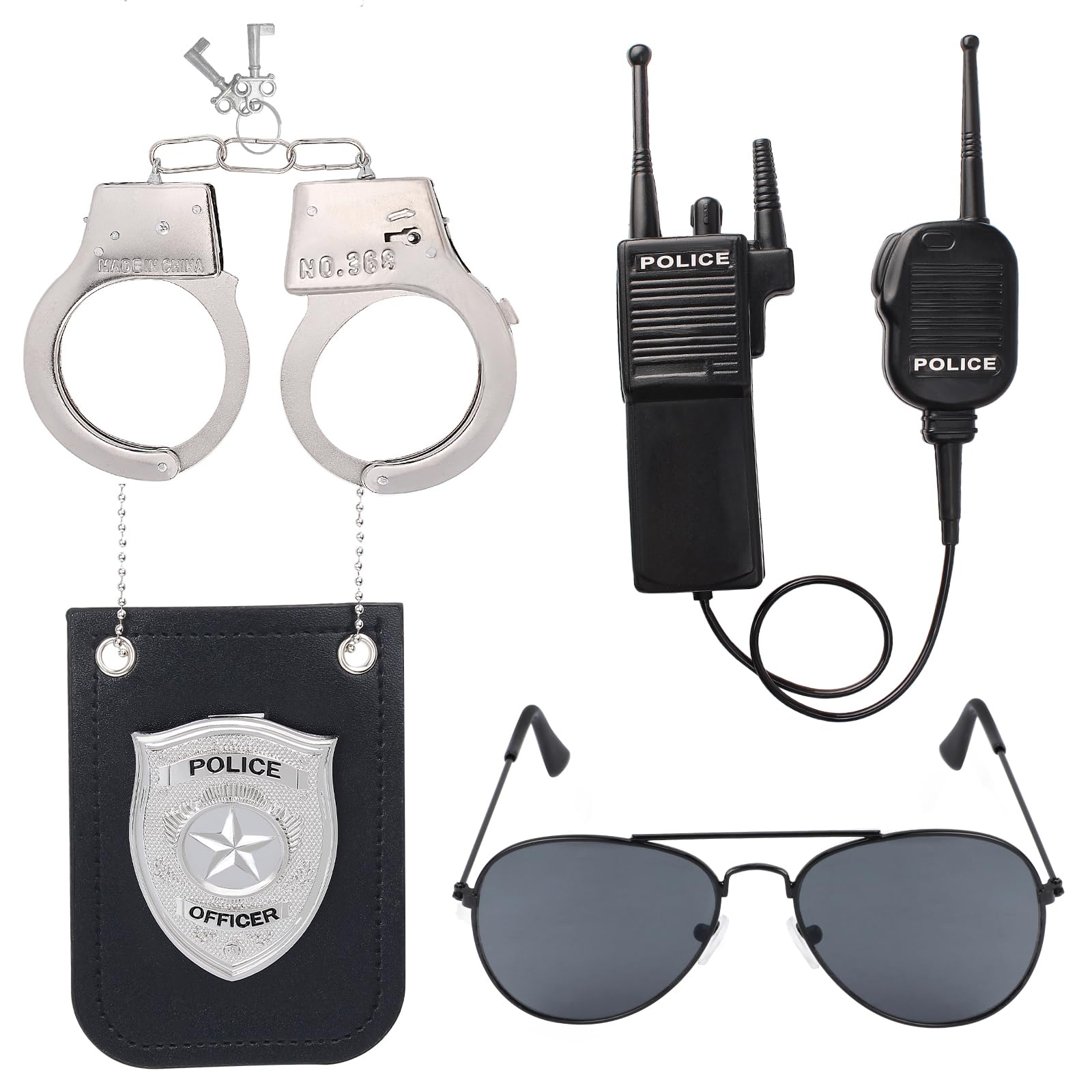 Police Pretend Play Toys Set Handcuffs Badge Cop Officer Costume for Swat Detective FBI Halloween