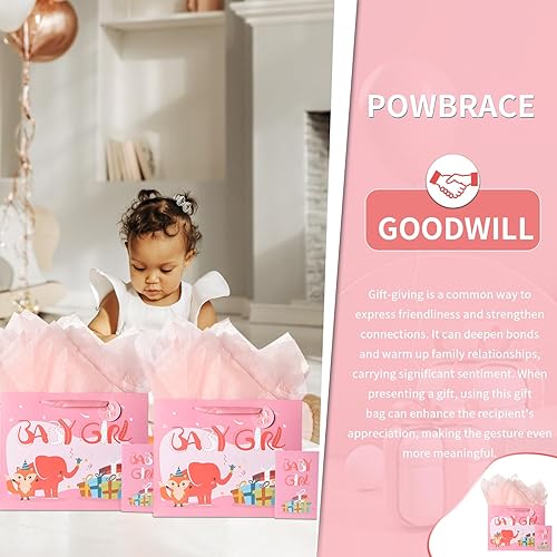 Miniatura 6 de Powbrace Bolsa de regalo para bebé niña con papel de seda y tarjeta de felicitación para cumpleaños, fiesta, bolsa de regalo de bebé, bolsas de