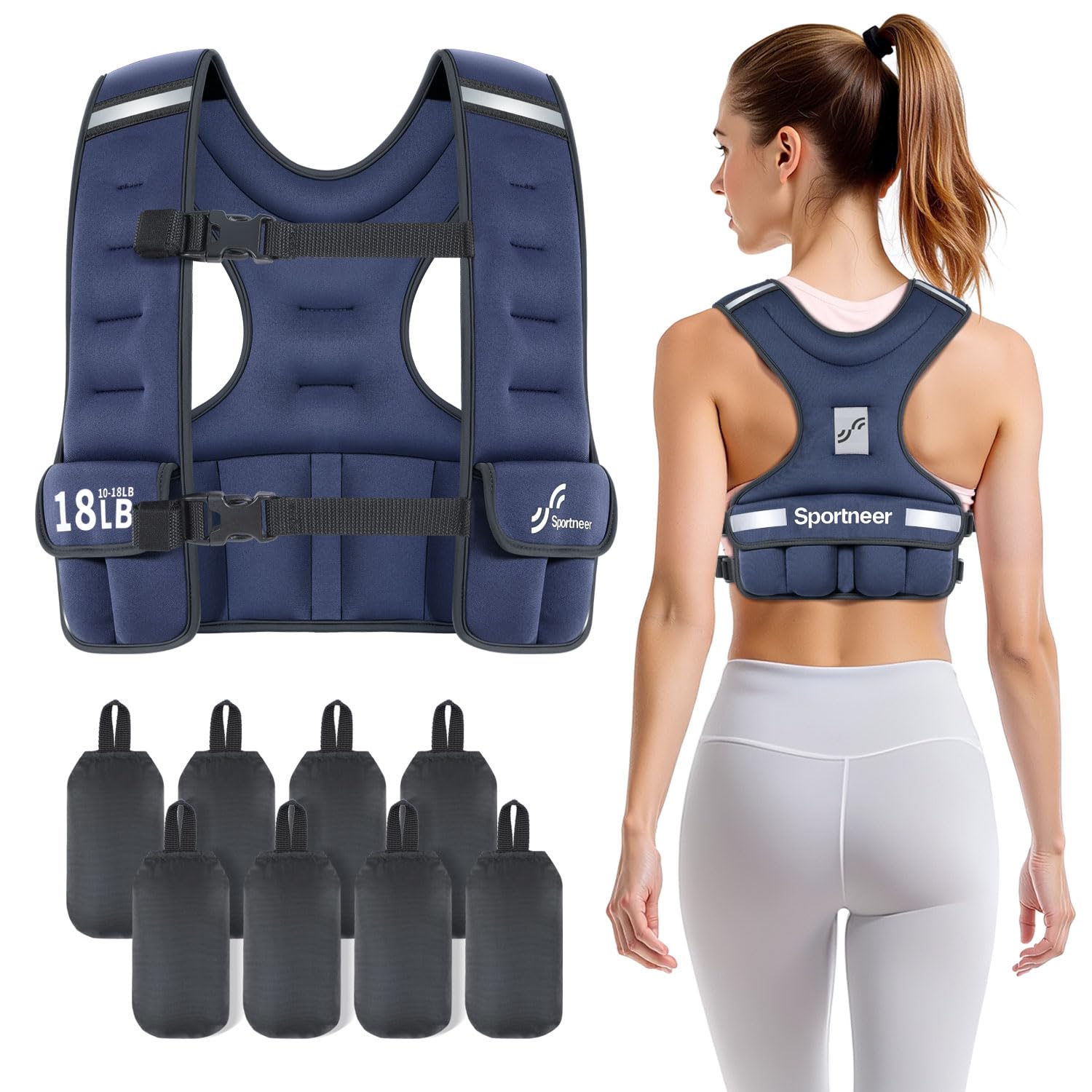 Sportneer Chaleco de peso ajustable para mujer, 8,16 kg, color azul