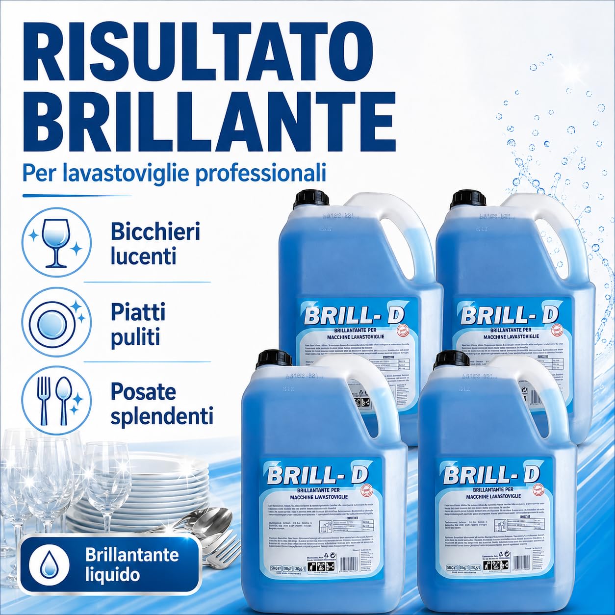 Brillantante Lavastoviglie Professionale 4 x 5 kg, Additivo Liquido per Lavastoviglie, Lavabicchieri e Lavatazzine, Asciugatura Rapida, Stoviglie Brillanti e Senza Aloni
