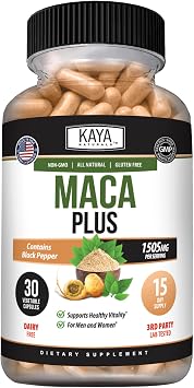Kaya Naturals Maca Plus Black, Red & Yellow Maca Root, 30 Count
