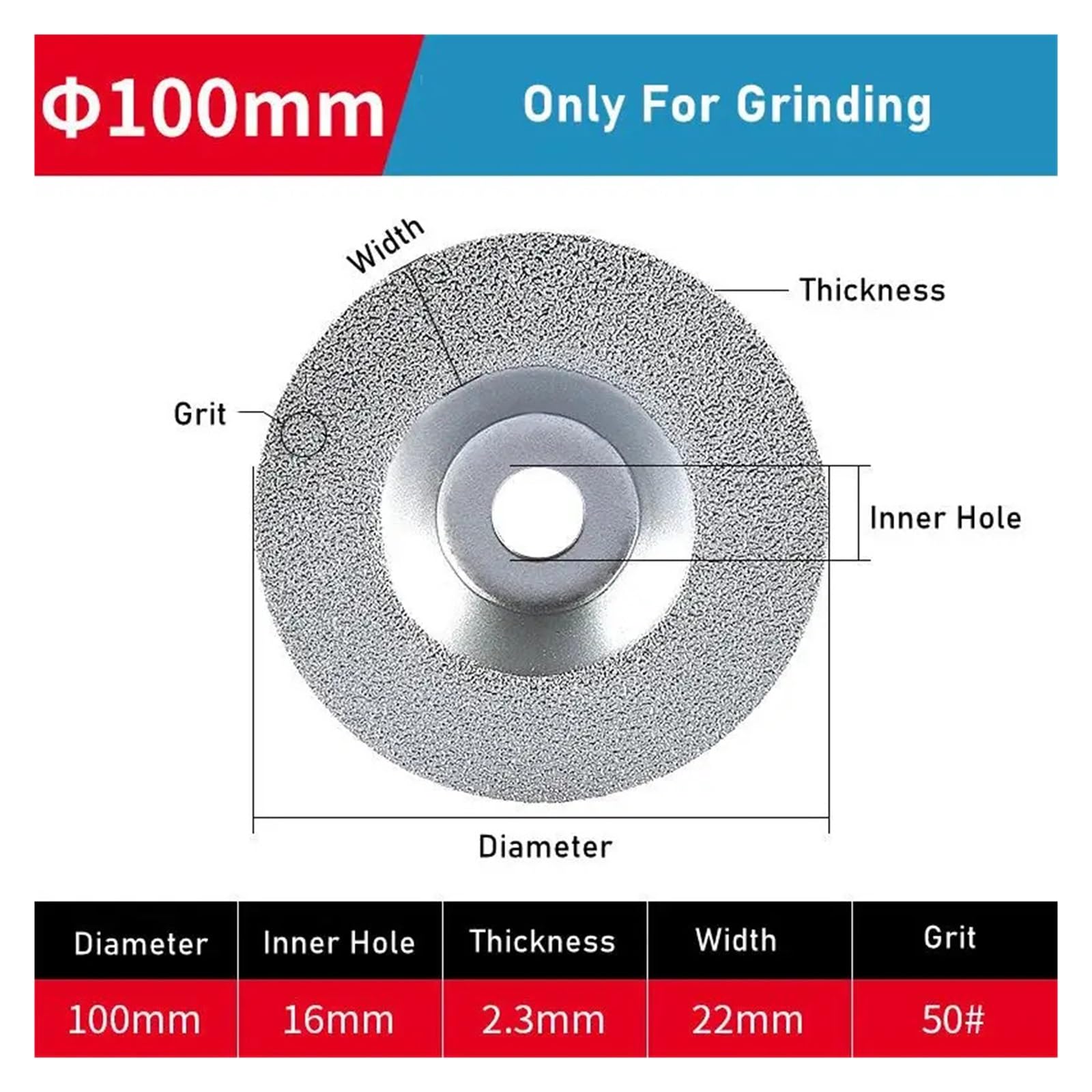 Disco de corte de diamante de 4 pulgadas y 100 mm, muela de amolar soldada al vacío, compatible con acero de mármol de 16 mm(Silverclosed,3 PCS)