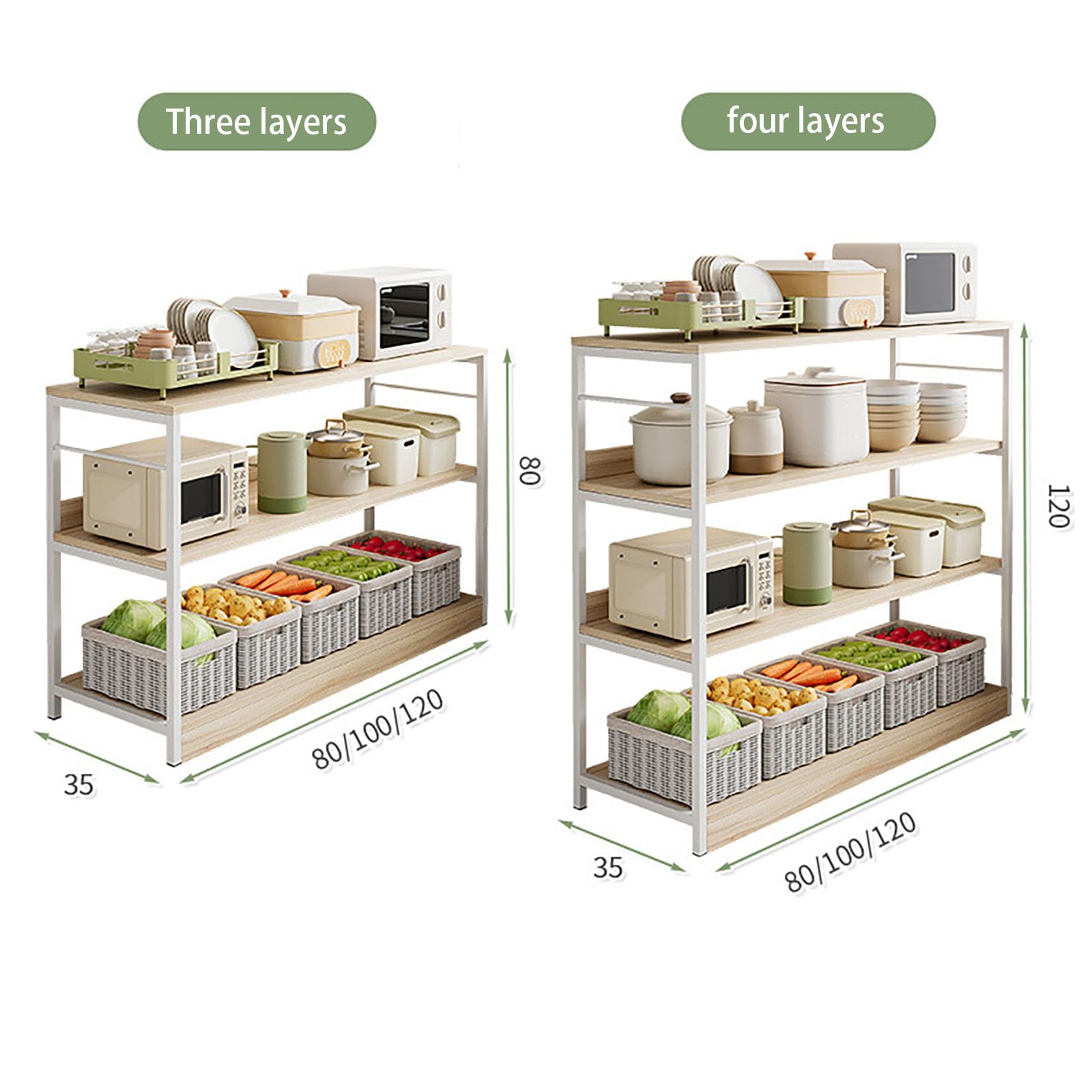 Étagère multifonction Sto de cuisine à 3 niveaux en bois de cerisier en érable, support pour casseroles, nizer peu encombrant, 80 x 35 x 100 cm