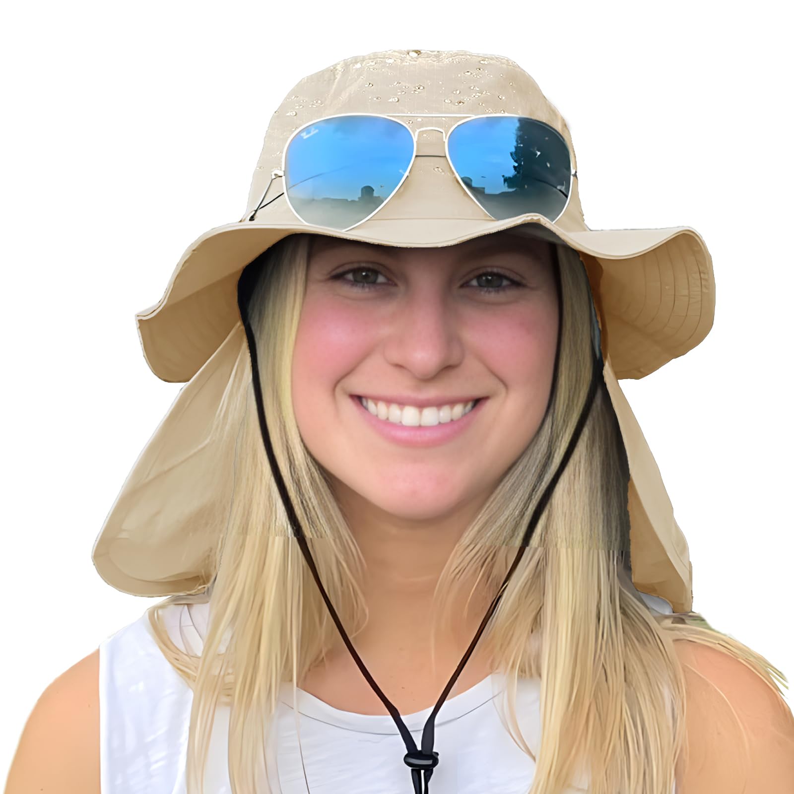 Waterproof Sun Hat for Women Mens Rain Hat Packable UPF50+ Bucket Safari Outdoor Fishing Hat with Removable Neck Flap