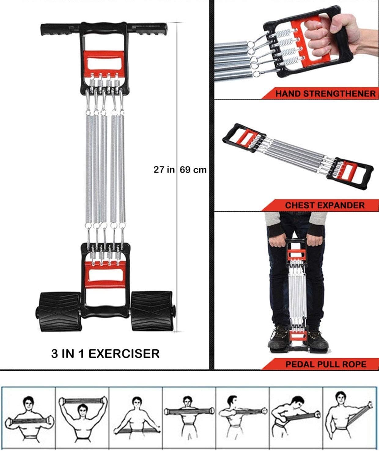 Healway Spring Chest Expander,Chest Expander|Arm Training,Chest Expander with 5 Metal Springs,Chest Pull Exerciser,Chest Arm Expander,Strength Trainer Chest Expander (Multifunction) : Sports & Outdoors