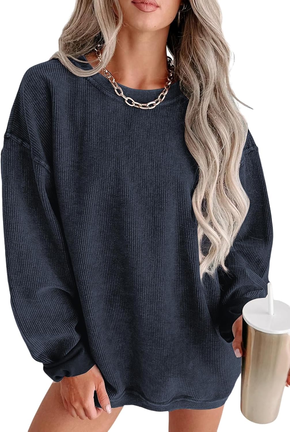 Jokeluck Women's Casual Corduroy Sweatshirts 2025 - Comfortable Long Sleeve Crewneck Pullovers for Fall and Winter