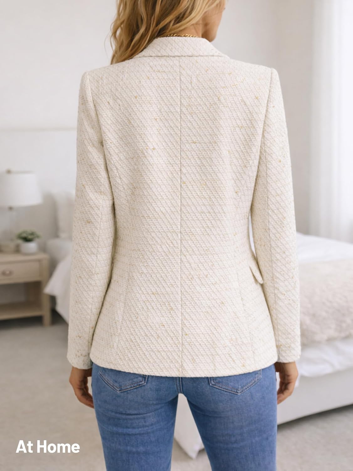 Mina Self 2026 Spring Women's Tweed Plaid Blazer Jacket - Fully Lined Fashion Business Casual Elegant Work Coat Pockets - Image 5