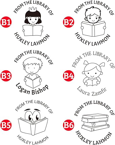 Miniatura 5 de Sello de libro personalizado, sello de biblioteca personalizado, 6 estilos y 5 colores de tinta (sellos de libros para niño y niña)