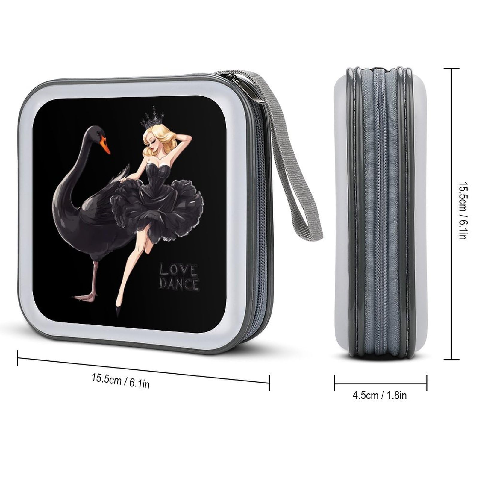Ballerina Women With Black Swan CD Case Portable DVD Holder Storage Organizer for Home Travel