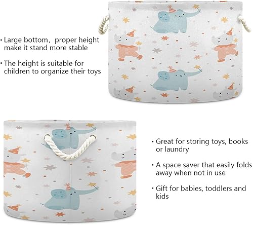 Miniatura 3 de YETTASBIN Cesta redonda de cuerda de algodón con diseño de elefante lindo para bebé, cesta de almacenamiento de juguetes, mantas, libros, para
