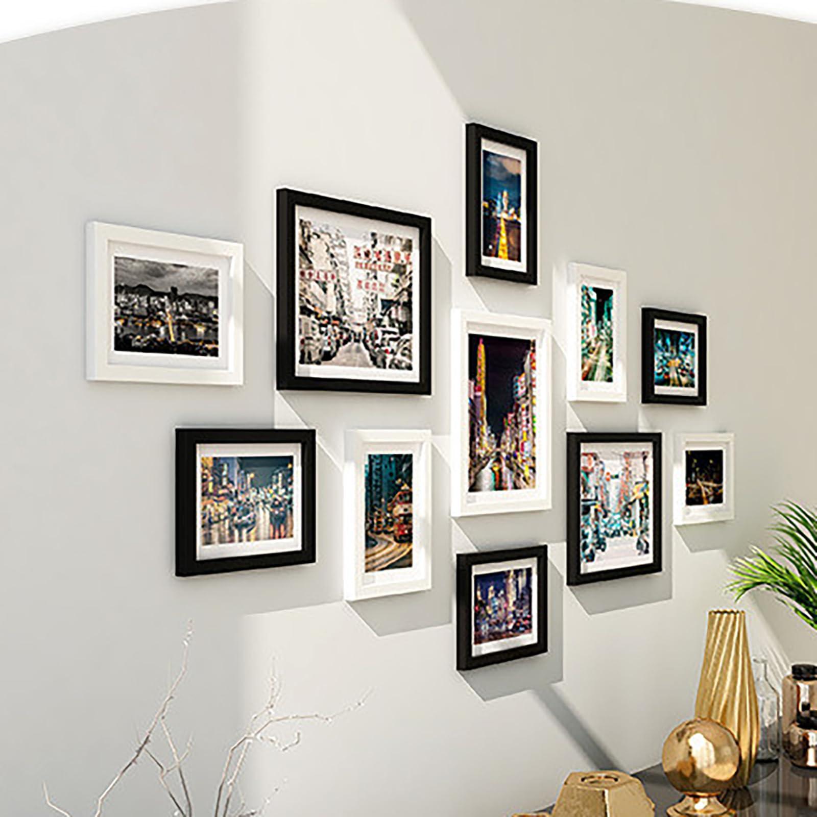 Paquete de 11 marcos de fotos para colgar en la pared, la oficina, decoración de exhibición multifamiliar, 3 piezas de 5 x 7, 8 piezas de 3.5 x 5 pulgadas
