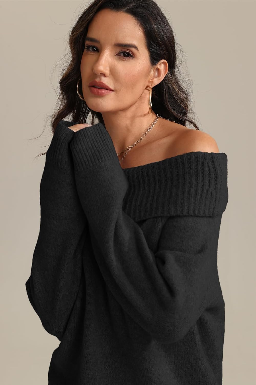 ATHMILE Womens Off The Shoulder Sweaters Oversized Spring Tops Batwing Sleeve Loose Pullover Fall Winter Fashion Outfits 2026 - Image 5