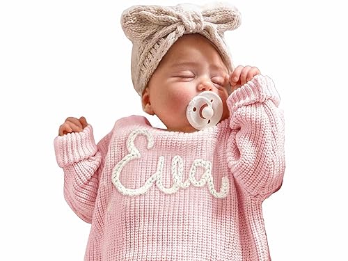 Personalized Baby Knit Sweater, Custom Baby Sweater with Hand-Embroidered Name
