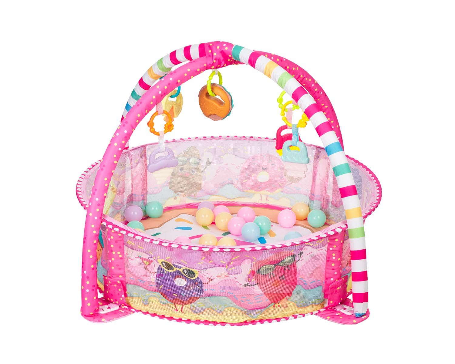 Kikka boo Spielbogen 30 Bälle Krabbeldecke Bällebad abnehmbare Spielzeuge, Farbe:rosa pink