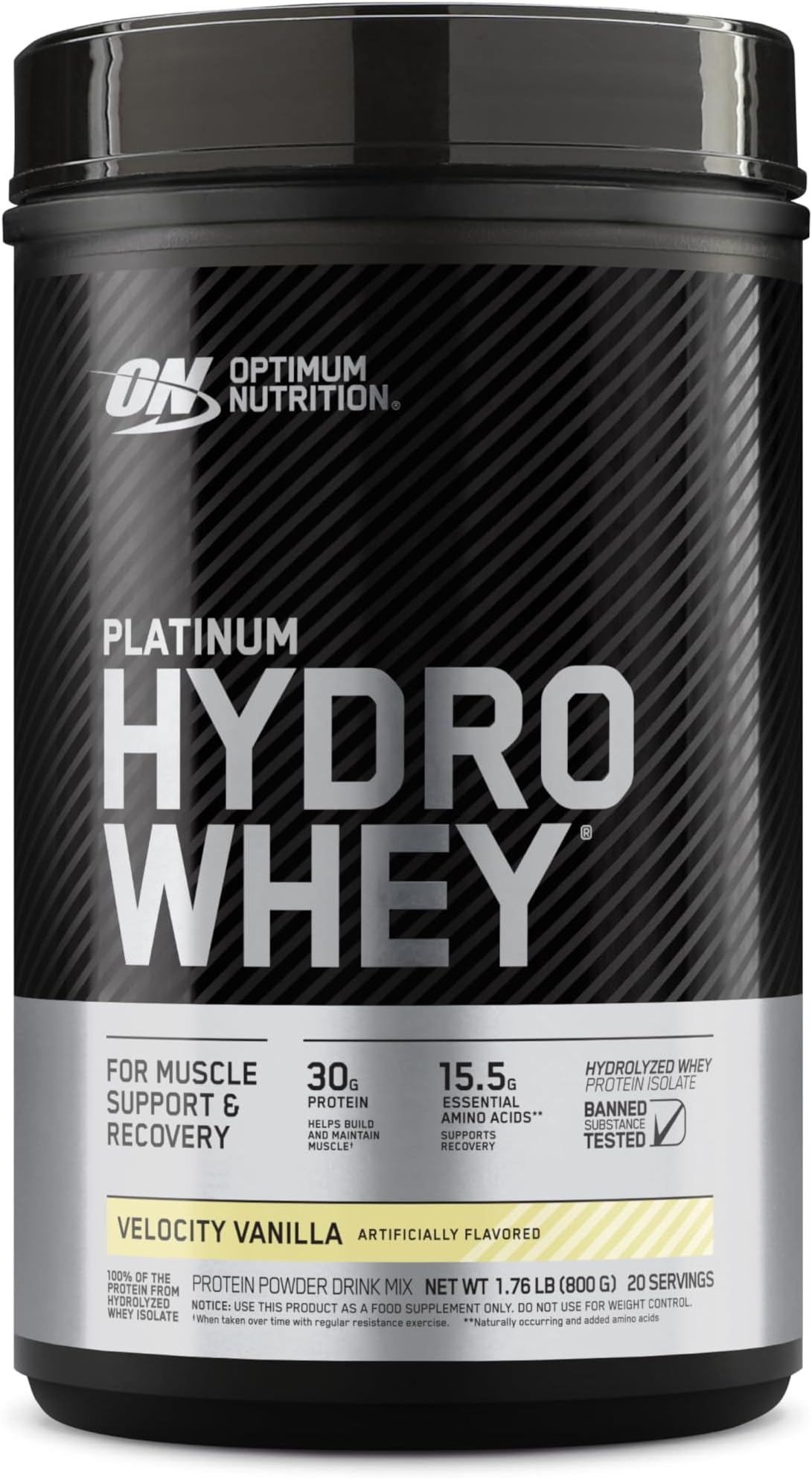 Optimum Nutrition Platinum Hydrowhey Protein Powder, 100% Hydrolyzed Whey Protein Isolate Powder, Flavor: Velocity Vanilla, 20 Servings, 1.76 Pounds (Packaging May Vary)