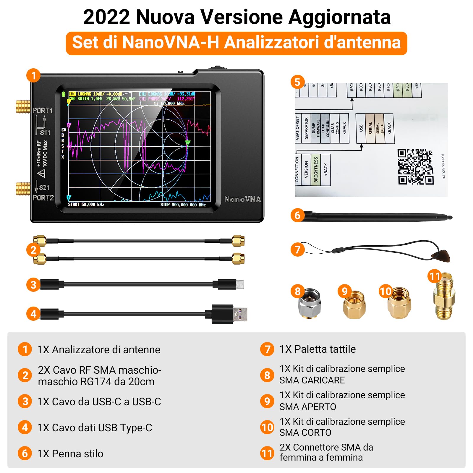 Elikliv NanoVNA-H Analizzatore di Rete Vettoriale, Analizzatore di Antenna 10KHz-1,5GHz Ultima Versione HW 3,6 HF VHF UHF per Parametri S, VSWR e Analisi di Picco, Fase, Ritardo e Diagramma Smith