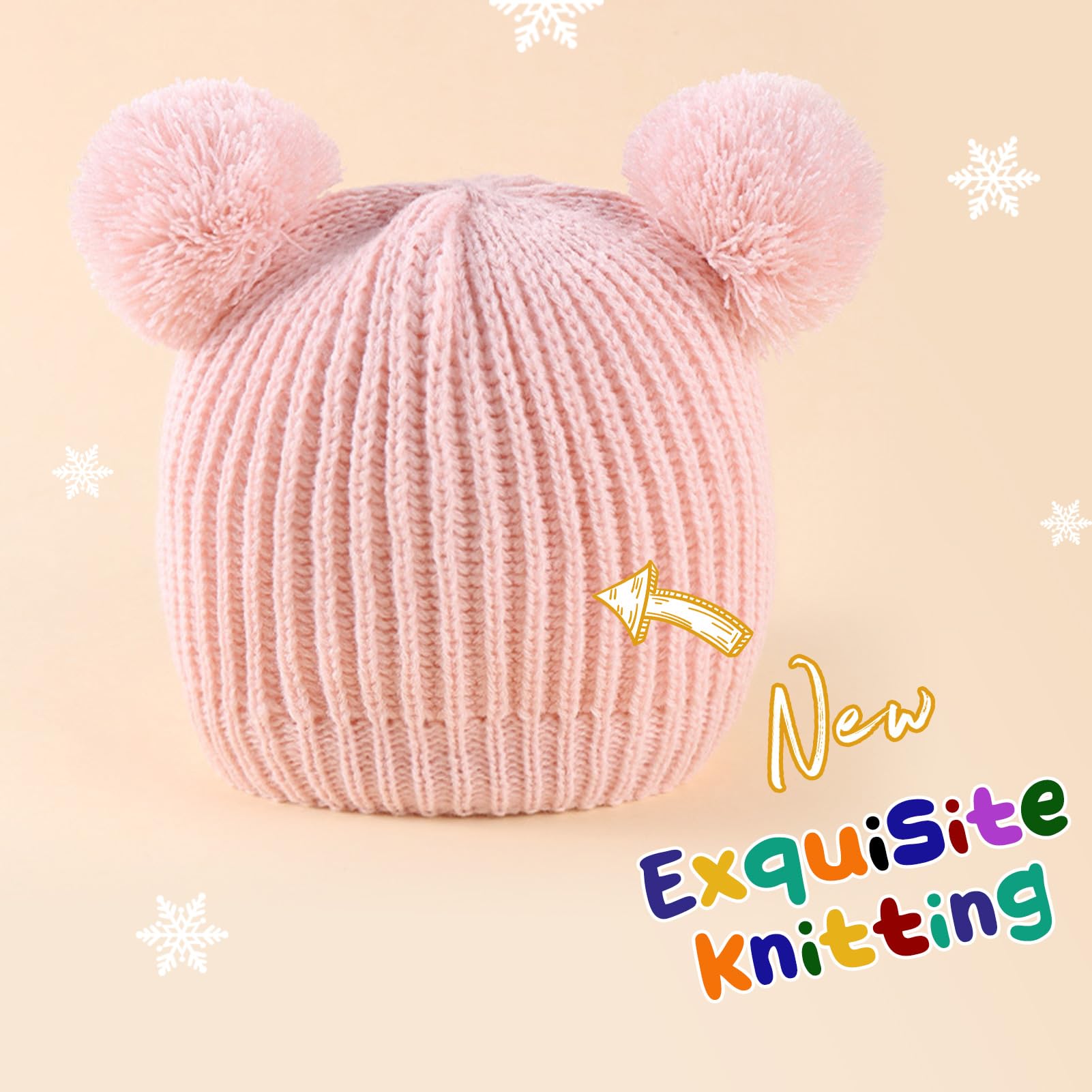 Baby Beanie Toddler Winter Hat with Earflap,Baby Girls Boys Warm Fleece Skull Cap Baby Hat and Mittens Set for 1-3 Years Pink