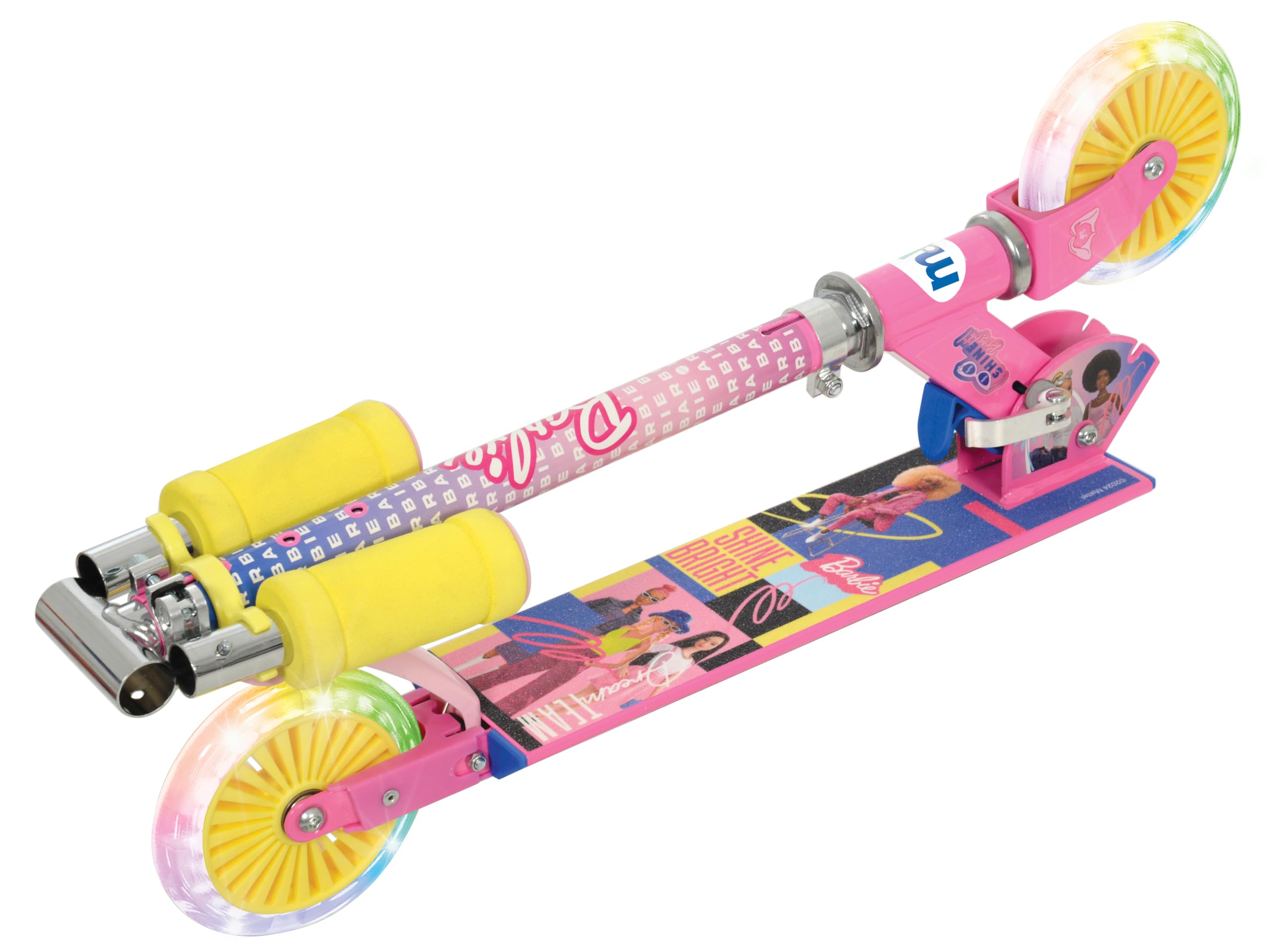Barbie Patinete Infantil para niñas y niños, Plegable en línea, para niños y niñas, Patinete Iluminado Ajustable, Ruedas iluminadas, 58 x 30 x 80 cm