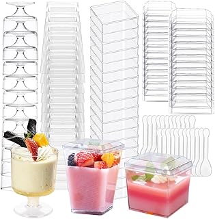340 Pack Plastic Dessert Cups with Lids and Spoons, 5 OZ Mini Clear Squa...