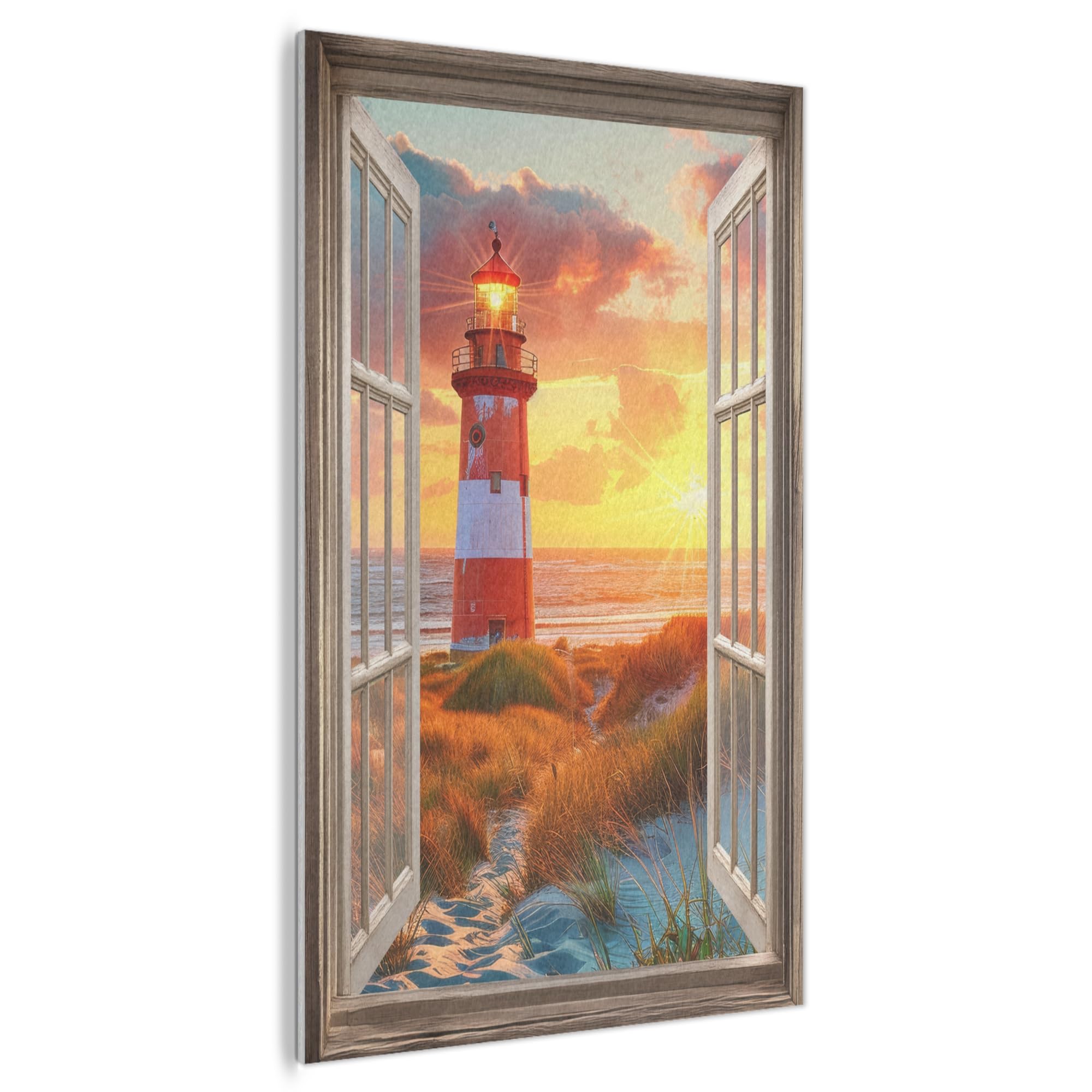 MuchoWow© Fieltros Arte Visual Estancia Moderna 100x150 cm Para Dormitorio Accesorio Living Room Creativos Pared Matrimonio Mirador - Ventana - Faro - Atardecer - Playa