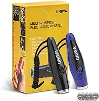 Vista 8 de UNIWA Silbatos electrónicos, 2 unidades de silbato de mano de 3 tonos de alto volumen con cordón para profesor, entrenador, árbitro, silbato