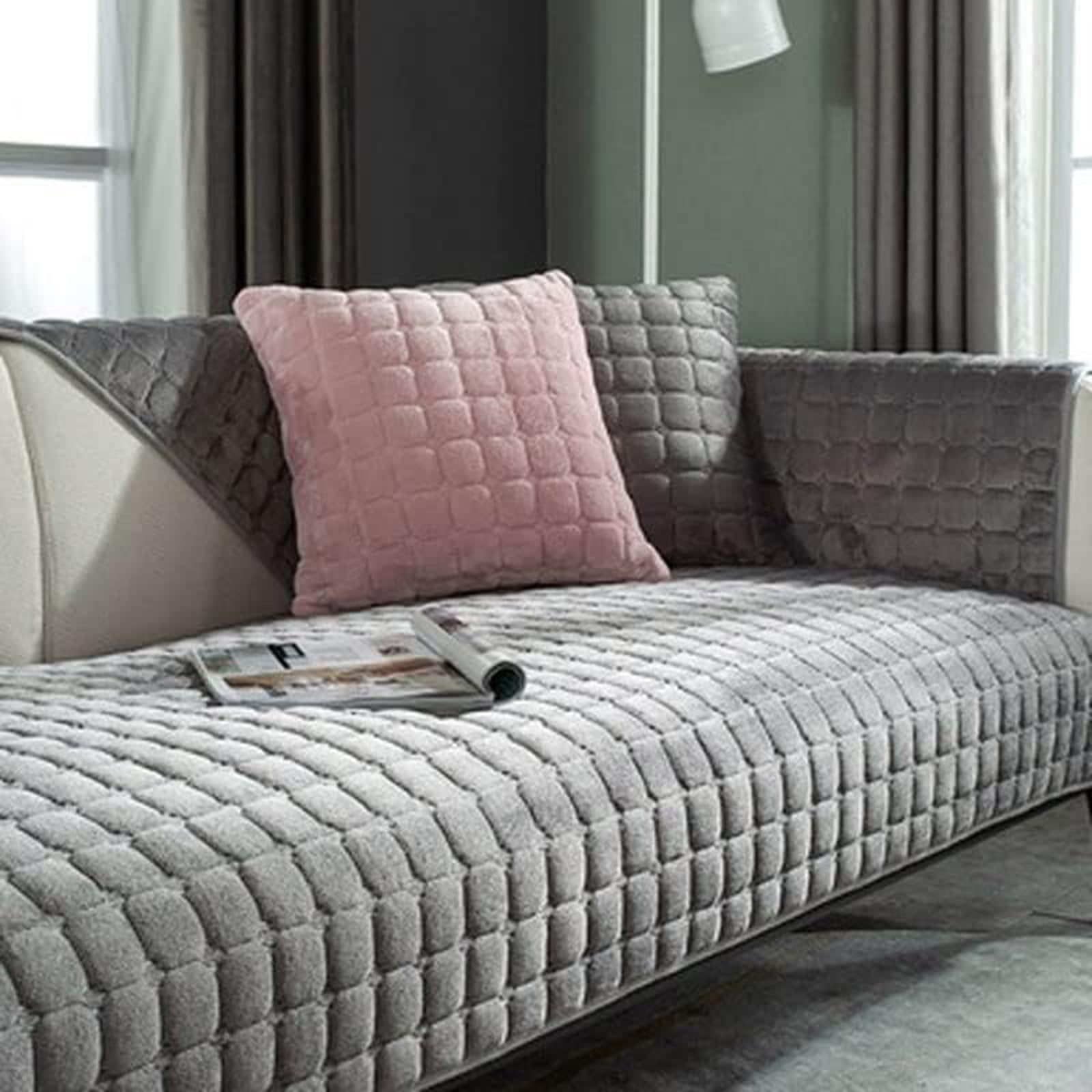 Housse de canapé S de protection souple et ajustée gris foncé