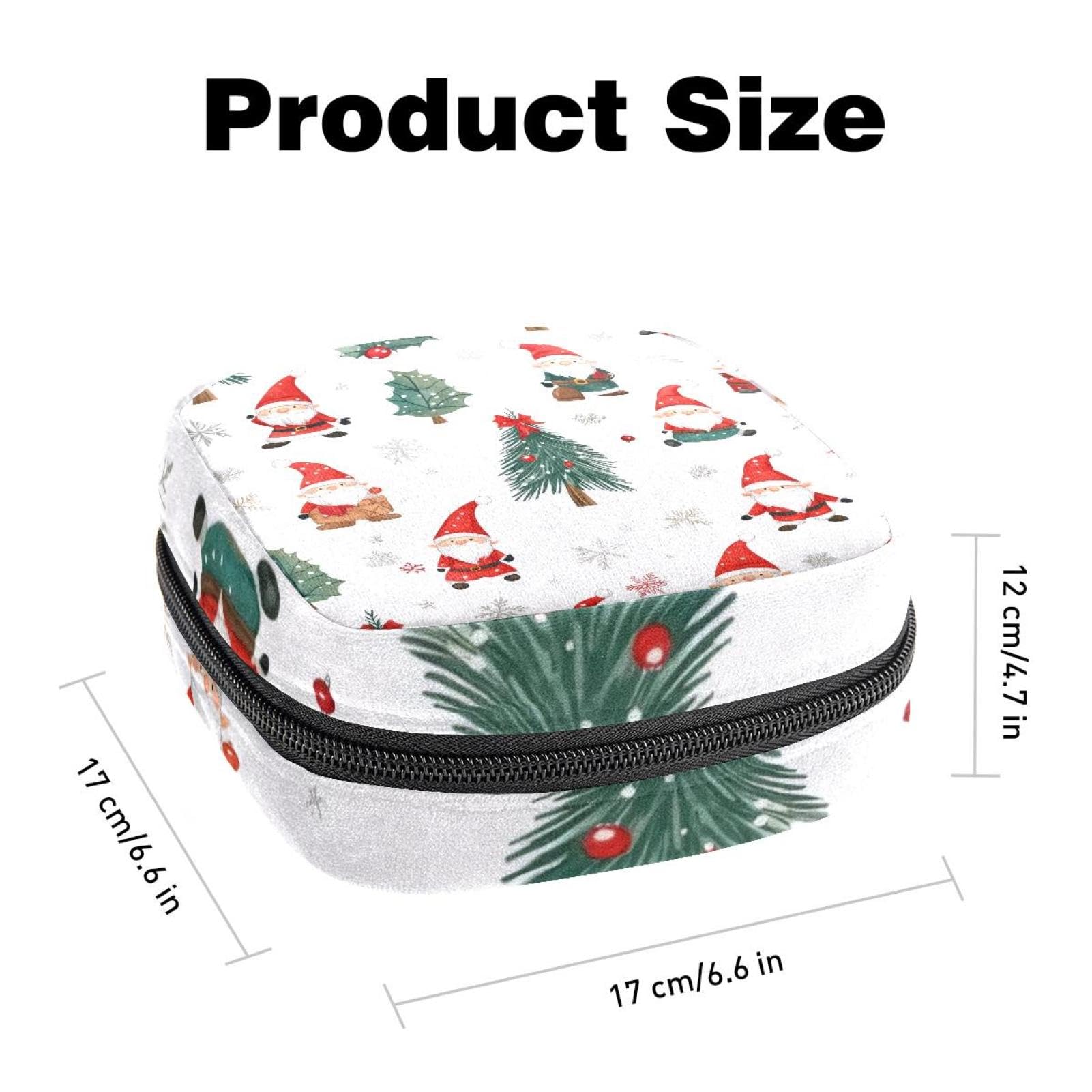 Sanitary Pads Bags, White Adorable Christmas Gnomes Santa Claus Tree Snowflake Menstrual Cup Pouch Nursing Pad Holder, First Period Kit Bags for Teen Girls Women Ladies
