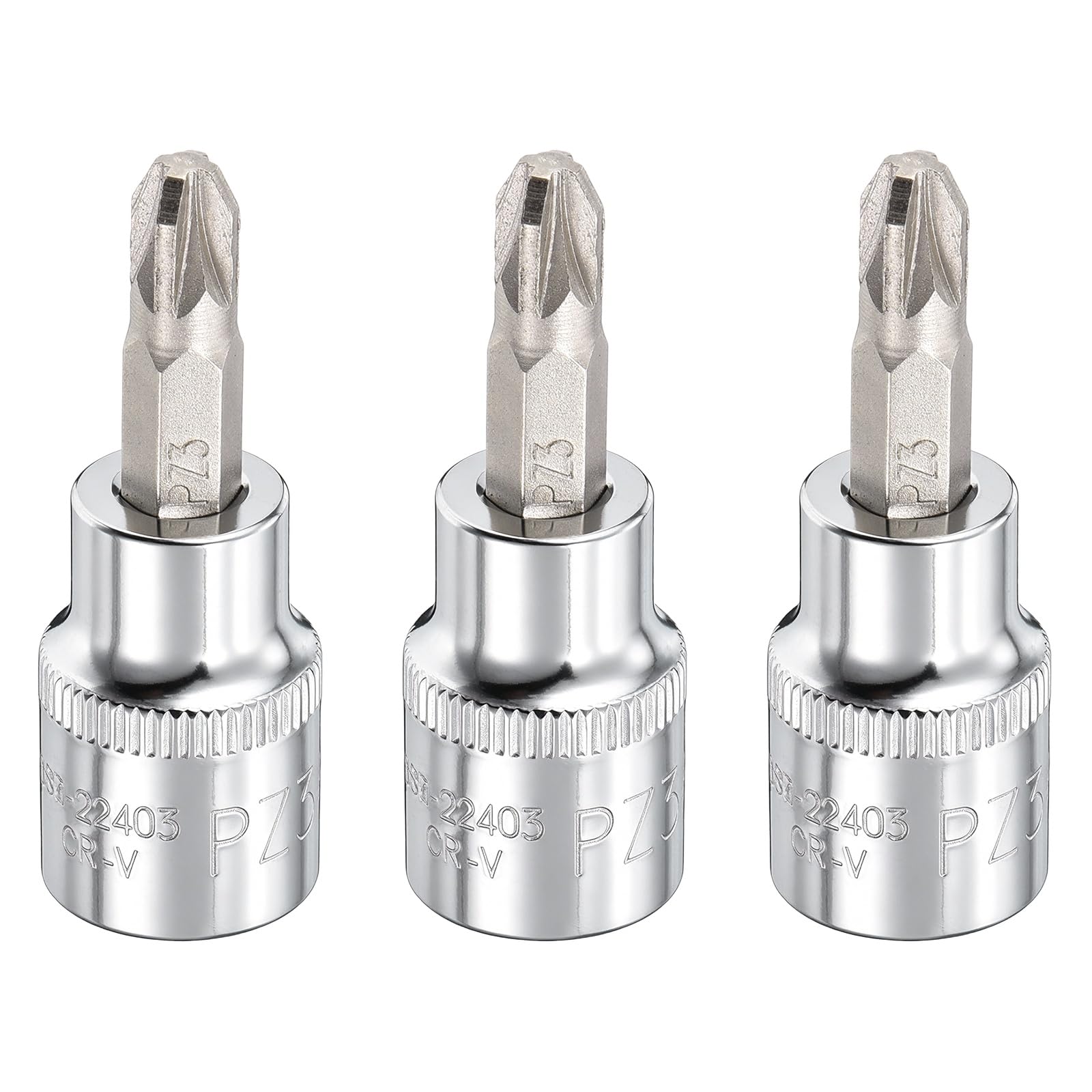 sourcing map 3pcs PZ3 Pozi Bit Socket 3/8" Drive 2" (48mm) Long CR-V Steel Screw Driver Drill Bit Socket Wrench for Pozi Head Screws Bolts