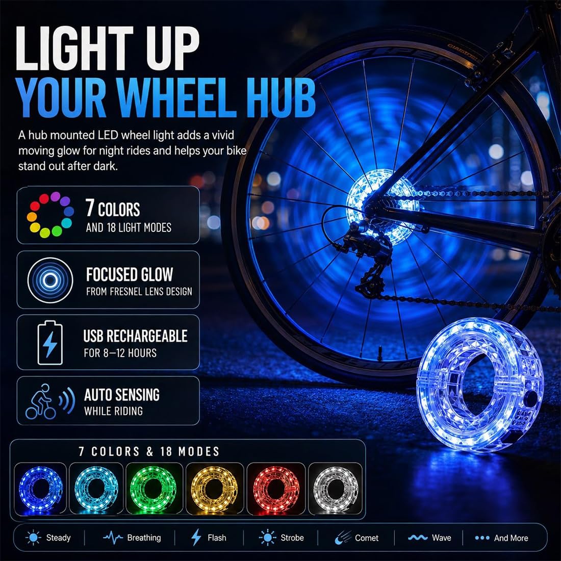 Luce LED per Raggi Ruota Bicicletta, Luce Lampeggiante Ricaricabile per Ruote Bici, luci LED Impermeabili e accattivanti per Ruote (compatibili Anche con Auto e Moto) con sensore di Movimento