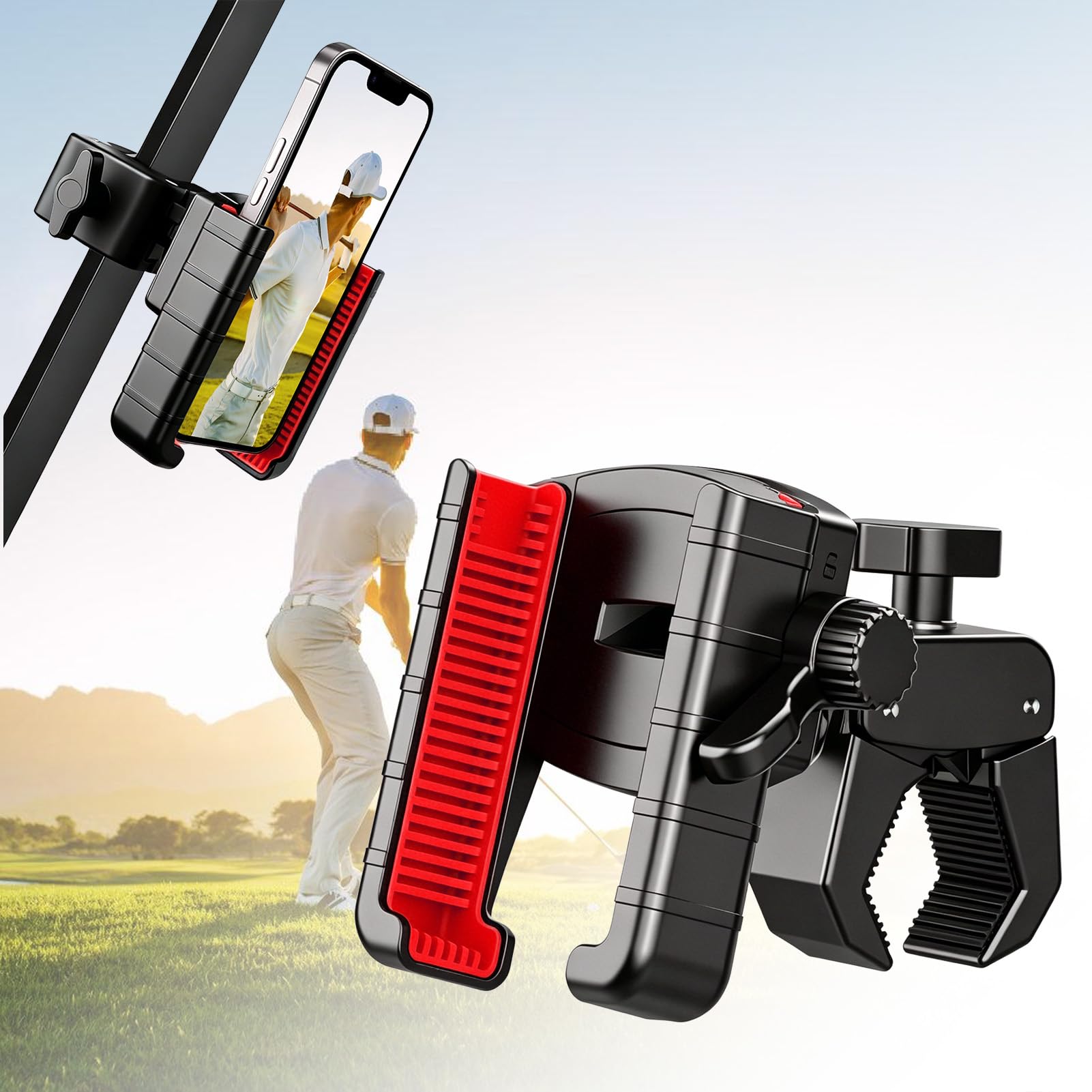 AGJIQ Golf Trolley Phone Holder, 360° Rotating Golf Phone Holder RED