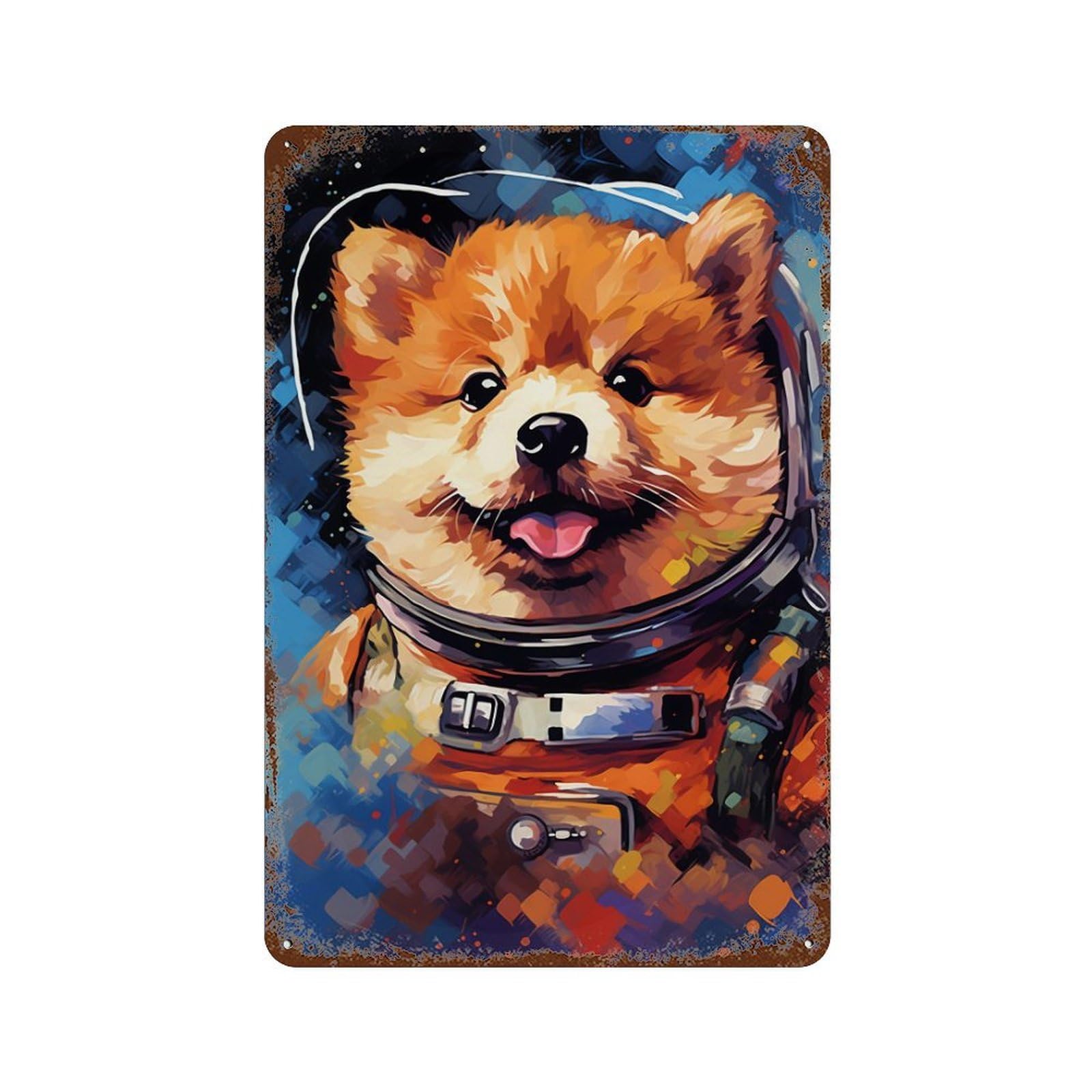 Space Pup Adventure -11 11.8"x7.9" Distressed Metal Wall Sign, Retro Wall Decor for Garage, Bar And Workshop Decor