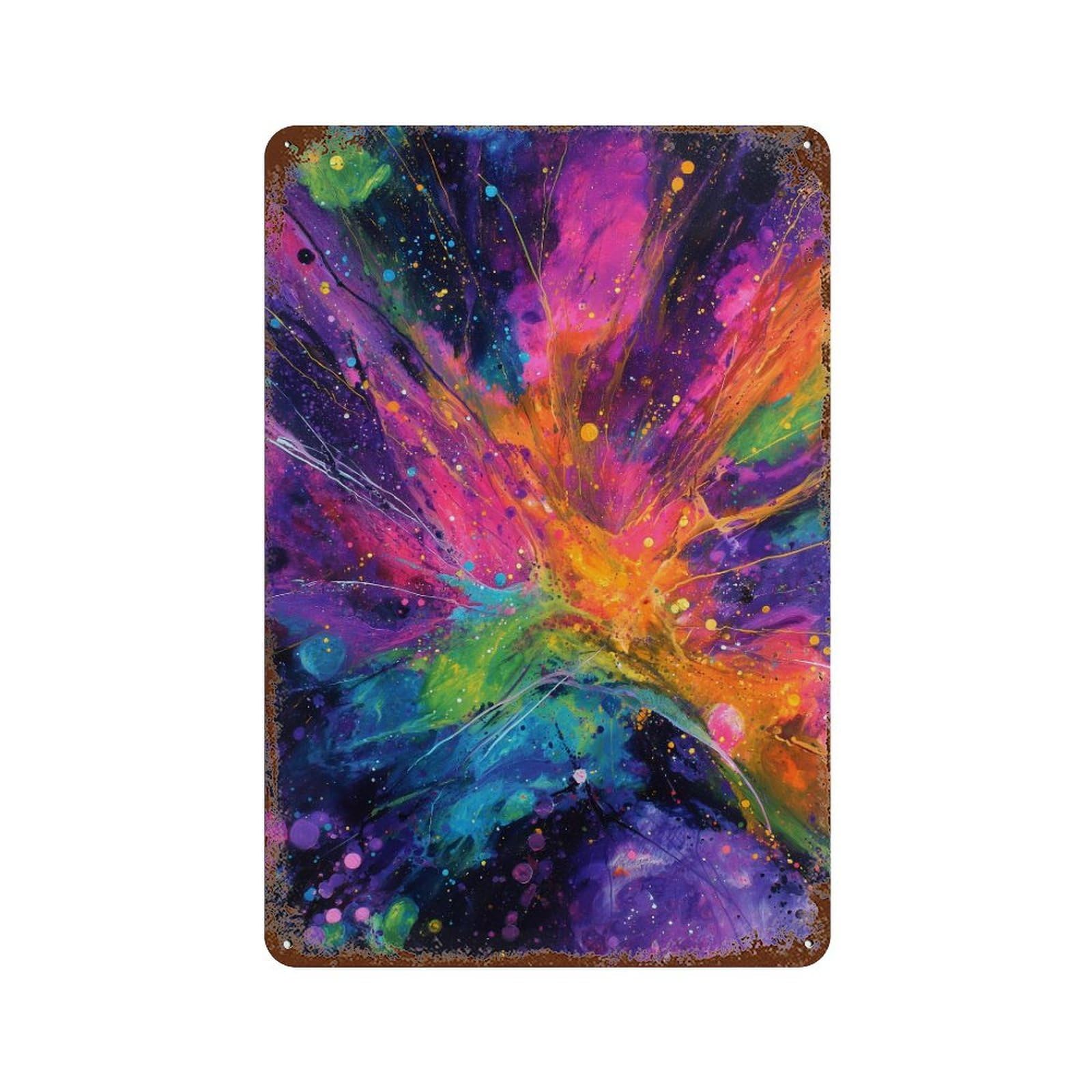 Abstract Cosmic Energy Painting Rust Effect Tin Sign 11.8"x7.9", Vintage Wall Decor for Pub, Kitchen And Man Cave Decor