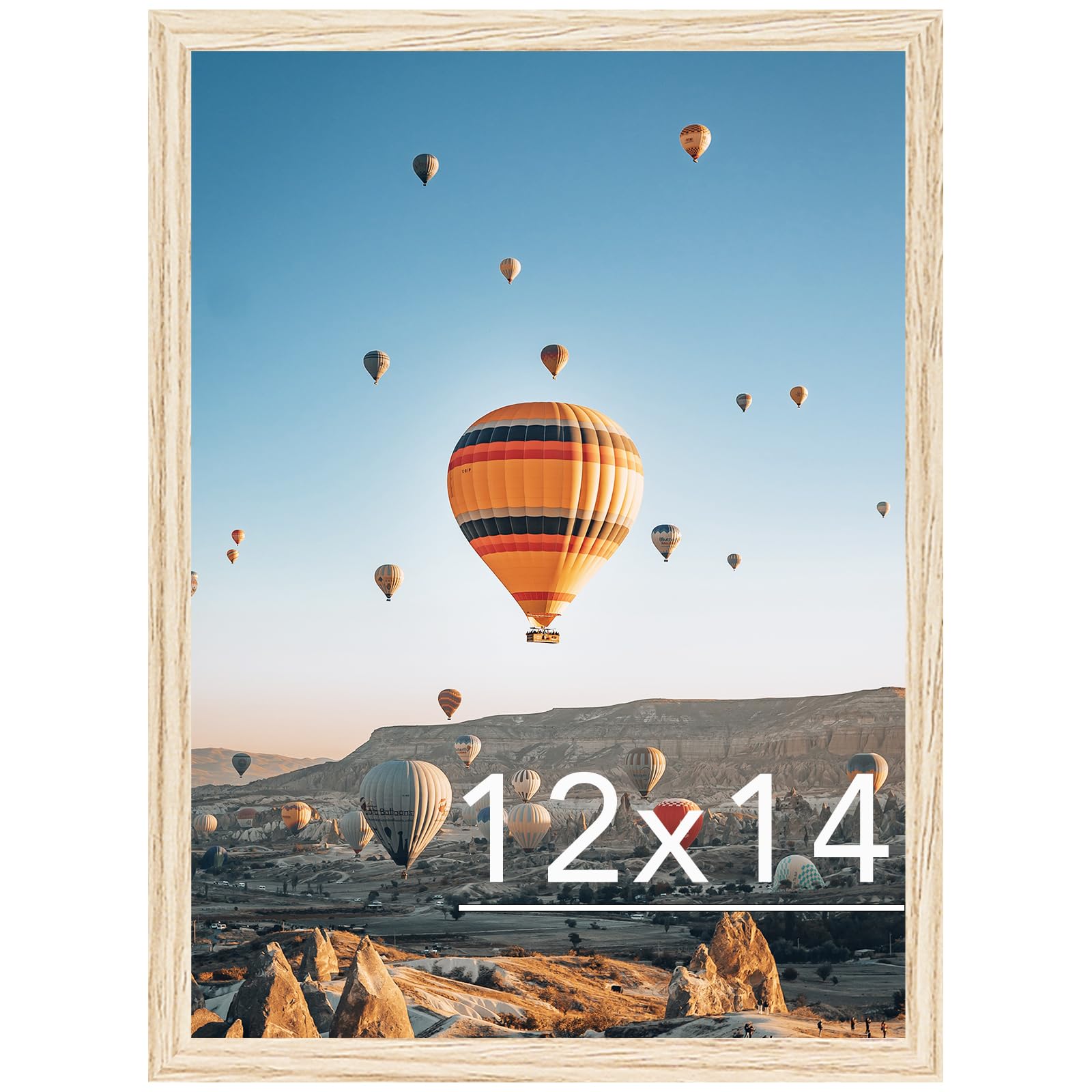 JCJMY 12x14 Picture Frame Natural for Wall Hanging, Wall Mounting Horizontally or Vertically, 12 x 14 Wall Gallery Poster Photo Frame with Shatter Resistant Plexiglass, Natural