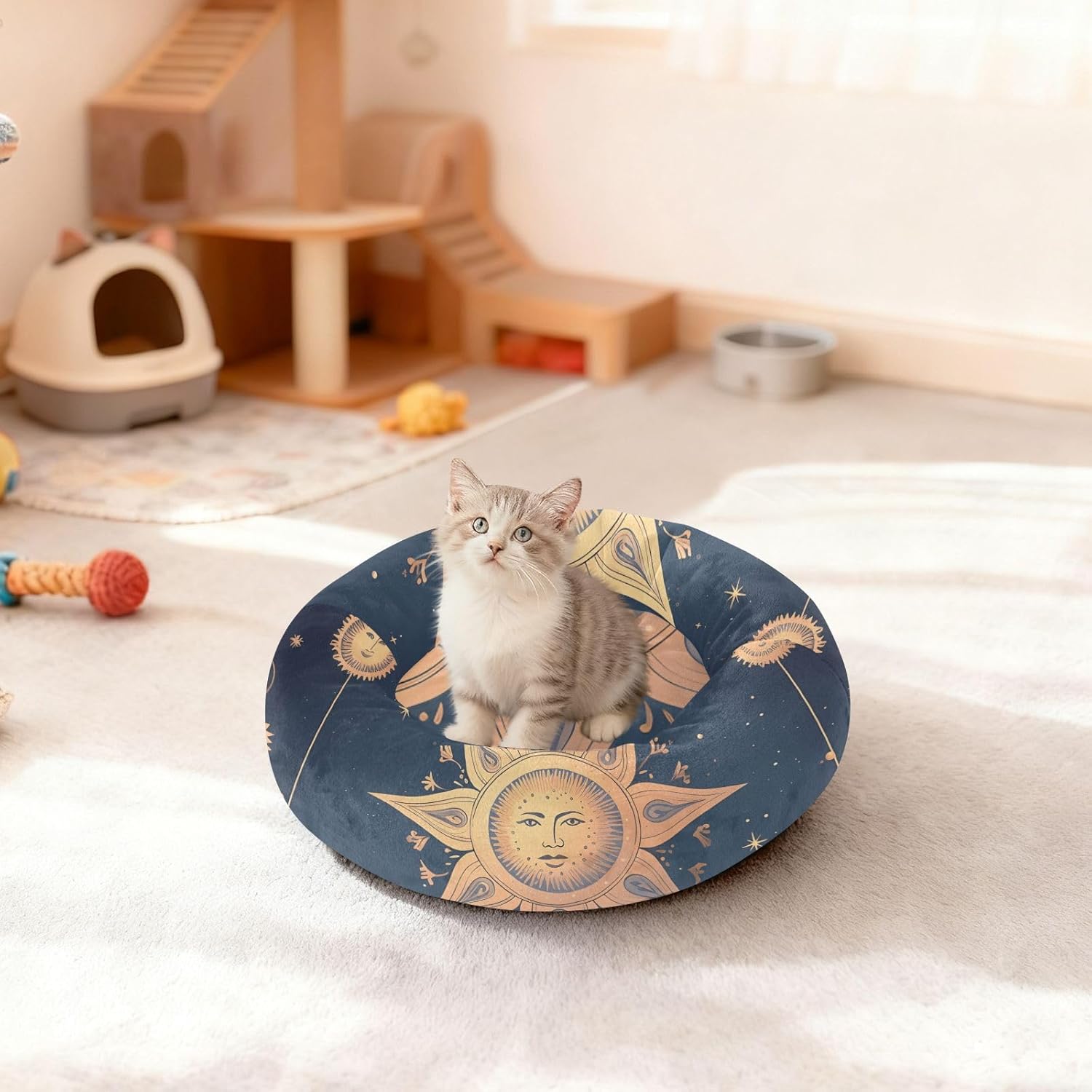 Astrology Totem Blue Pet Dog Bed Anti-Slip Cat Pillow Bed for Extra Small Size Pets Sleeping M