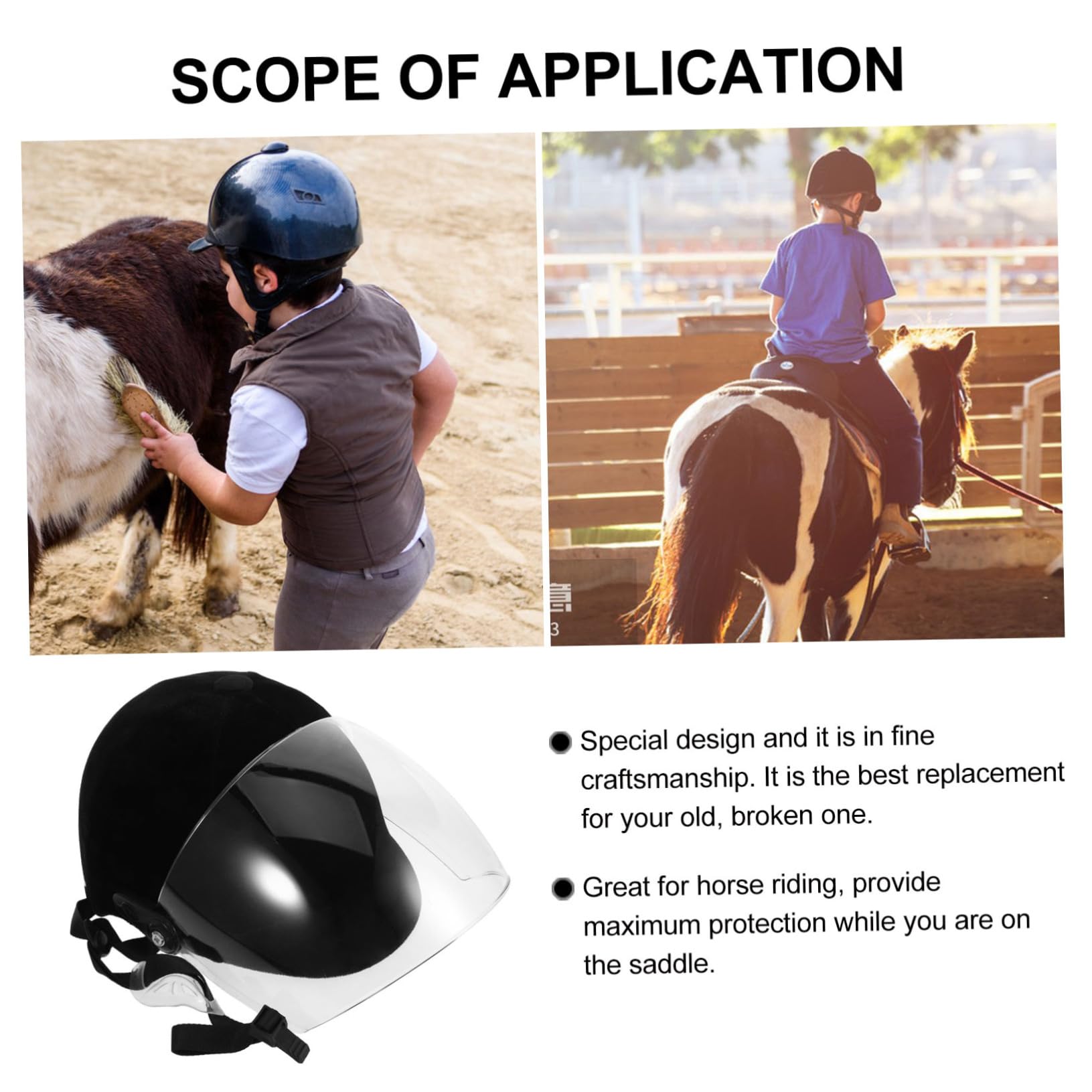 Casco da Equitazione per Bambini e Ragazzi Nero in Abs Regolabile