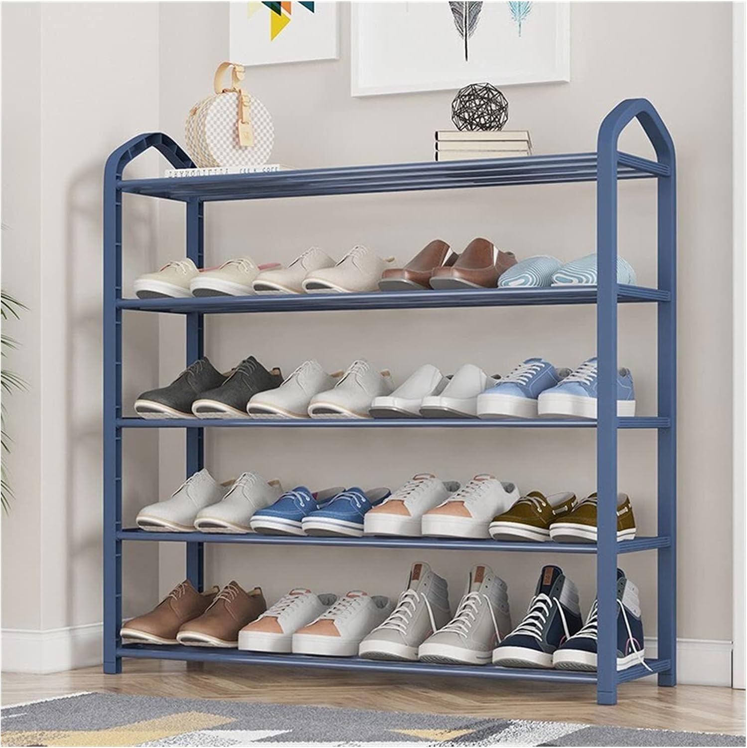 Free Standing Shoe Racks Shoe Closet Shoe Rack Organizer 5-Layer Standing Shoe Rack Door Shoe Rack Storage Saves Space Shoe Organizer for Closet Floor (Color : Orange, Size : 64x80cm) (Blue 80x80cm)