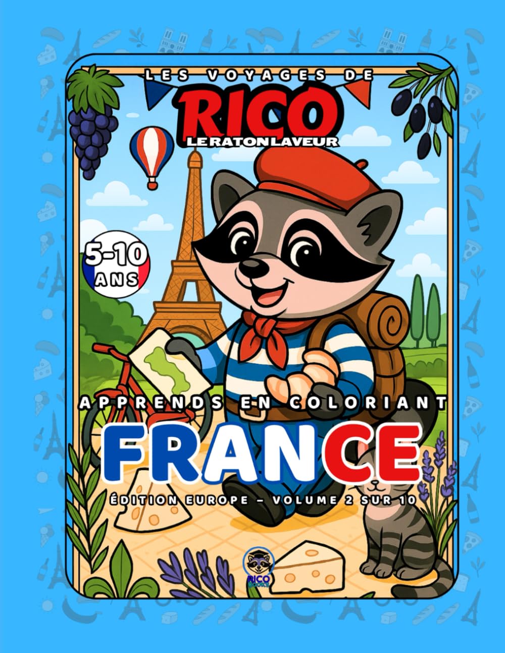 France – Livre de coloriage éducatif pour enfants (5–10 ans) | Les Voyages de Rico le Raton Laveur – Volume 2