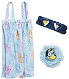 Jay Franco Bluey 3 Piece Spa & Bath Set - Includes Towel Wrap, Loofah & Spa Headband - Kids Bath & Shower Accessories