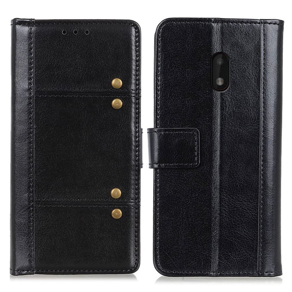 SHUNDA Compatible with Nokia C1 Plus, Ultra Slim Leather Wallet Magnetic Buckle Card Slot Case Card Slot Bracket Shockproof cover for Nokia C1 Plus 5.45" - Black