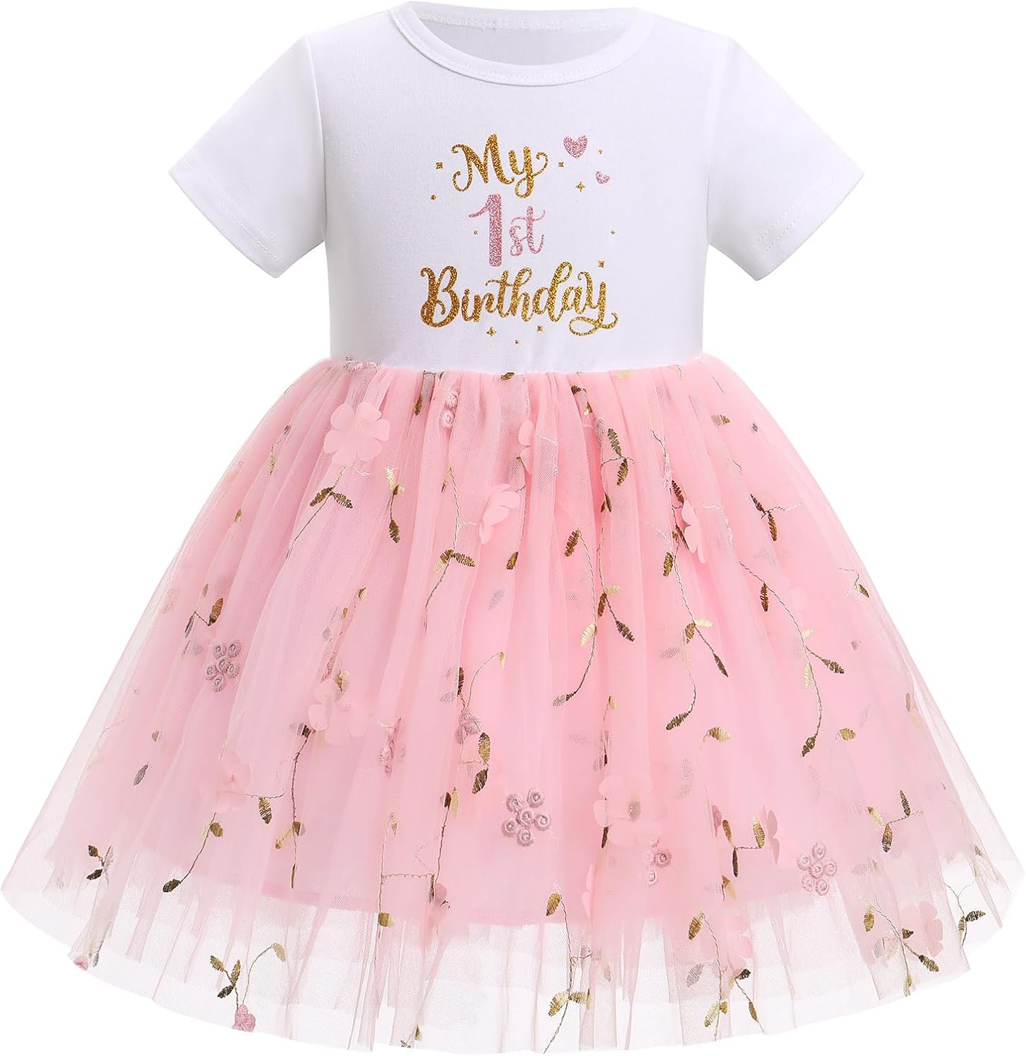 IBTOM CASTLE Baby Girl 1st Birthday Outfit One Year Old Princess Embroidered Tulle Tutu Dress and Headband for Cake Smash