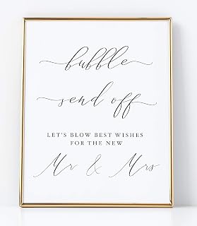 Bubble Send Off Sign for Wedding Reception White Sign Printed on Professional Thick Linen Cardstock White Wedding Decoration UNFRAMED Elegant Minimalist Style