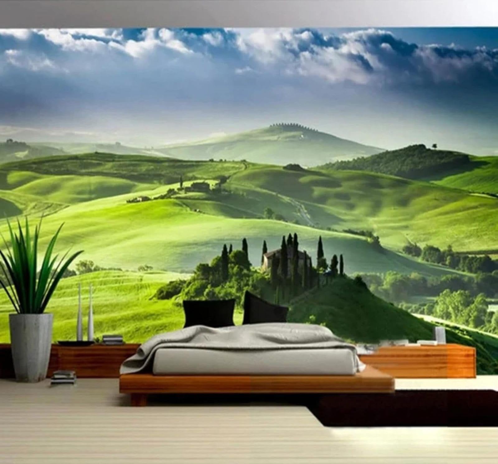 Xlming 300Cm×210Cm(B×H) Fresh Green Grassland Valley Natural Scenery 3D Wallpaper Luxury Home Dining Decor Paste Sofa Living Room The Wall For Bedroom Mural-300Cm×210Cm