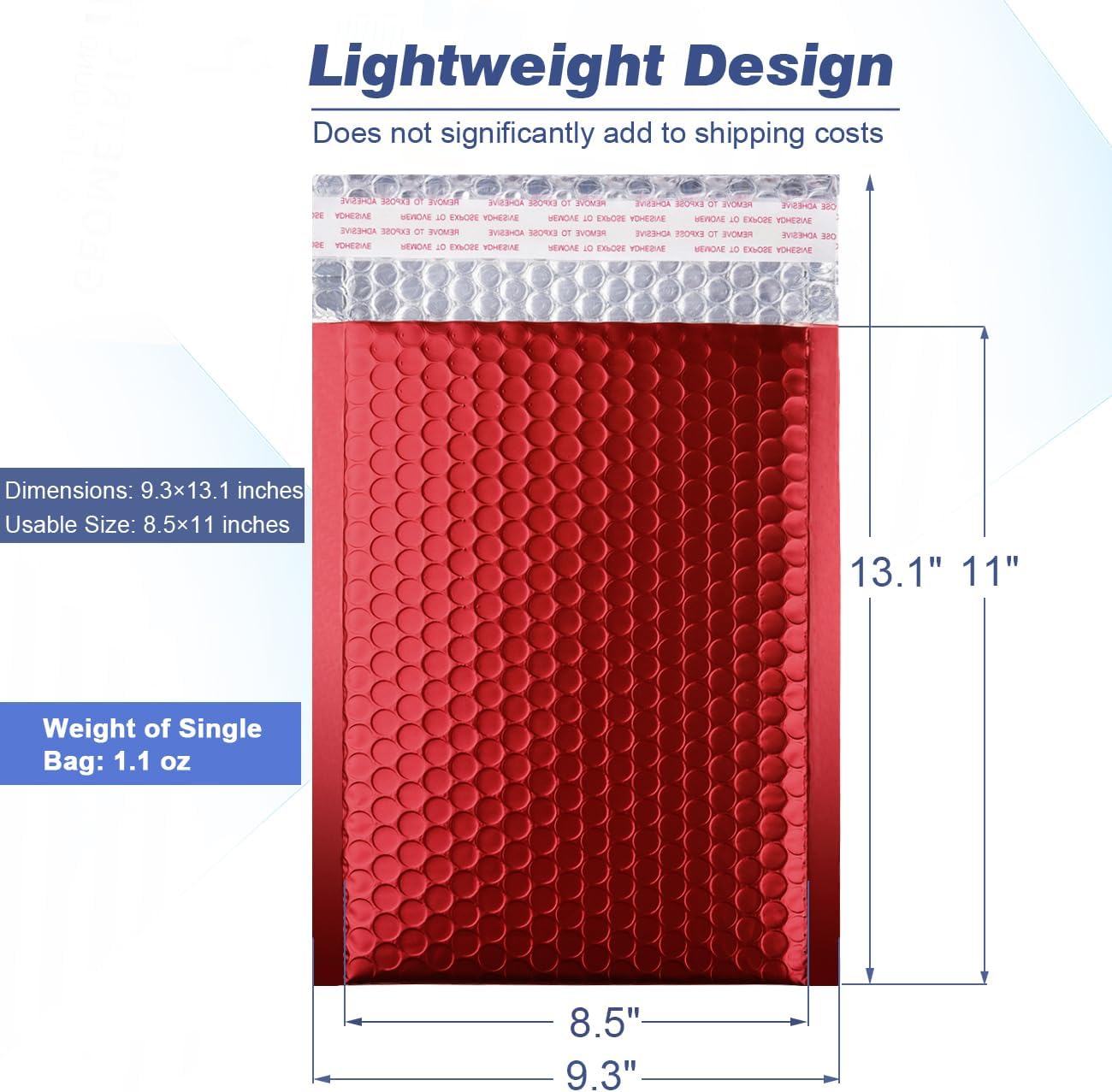 Metallic Matte Red Bubble Mailers Mailing Padded Envelopes 8.5x12 Inch- Self-seal Closure Bubble Shipping Bag 25pcs