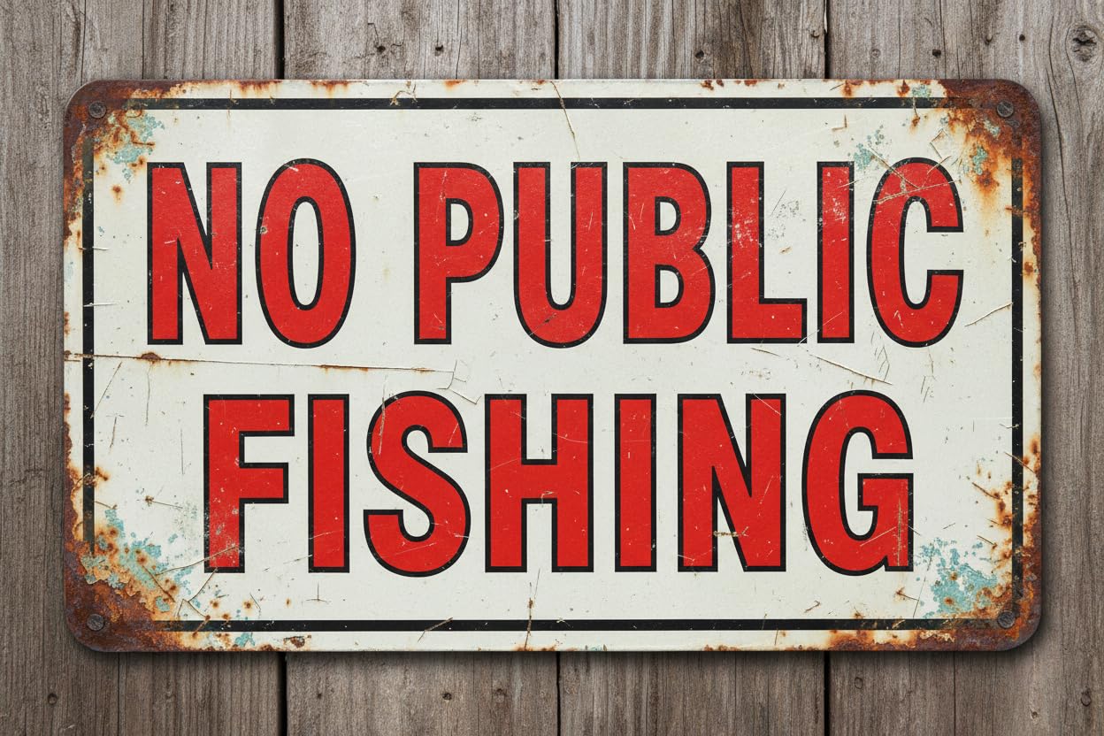 Wall Decor No Public Fishing Sign. 8x12Inch Metal Vintage Signs Aluminum Plates Printed