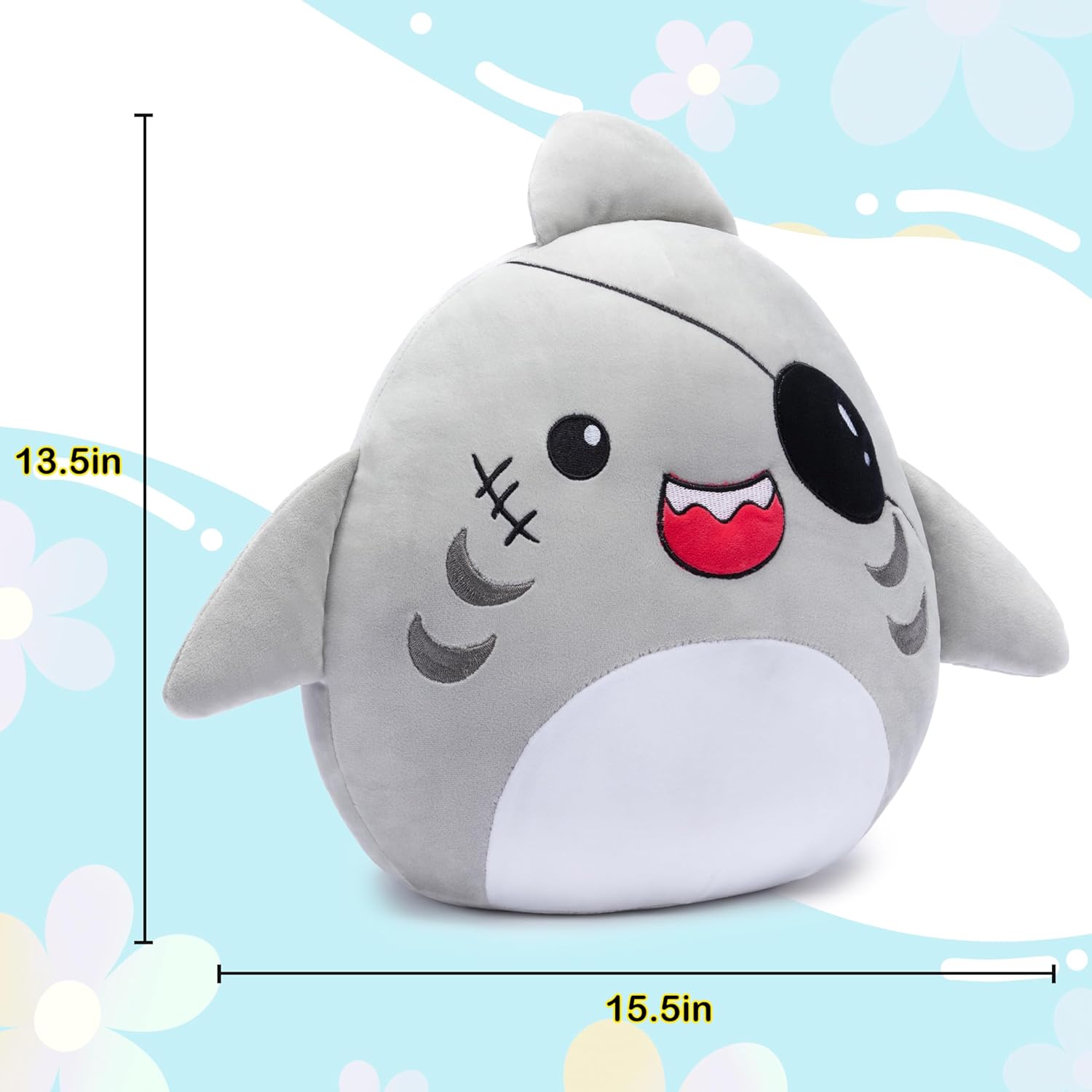 Large Shark Plush Pillow Stuffed Animal Toy,Big Size Cute Soft Toys 15.5" Fat Kawaii Hugging Pillows Cuddle Plushie,Gift for Kids Girls Boys - Image 3