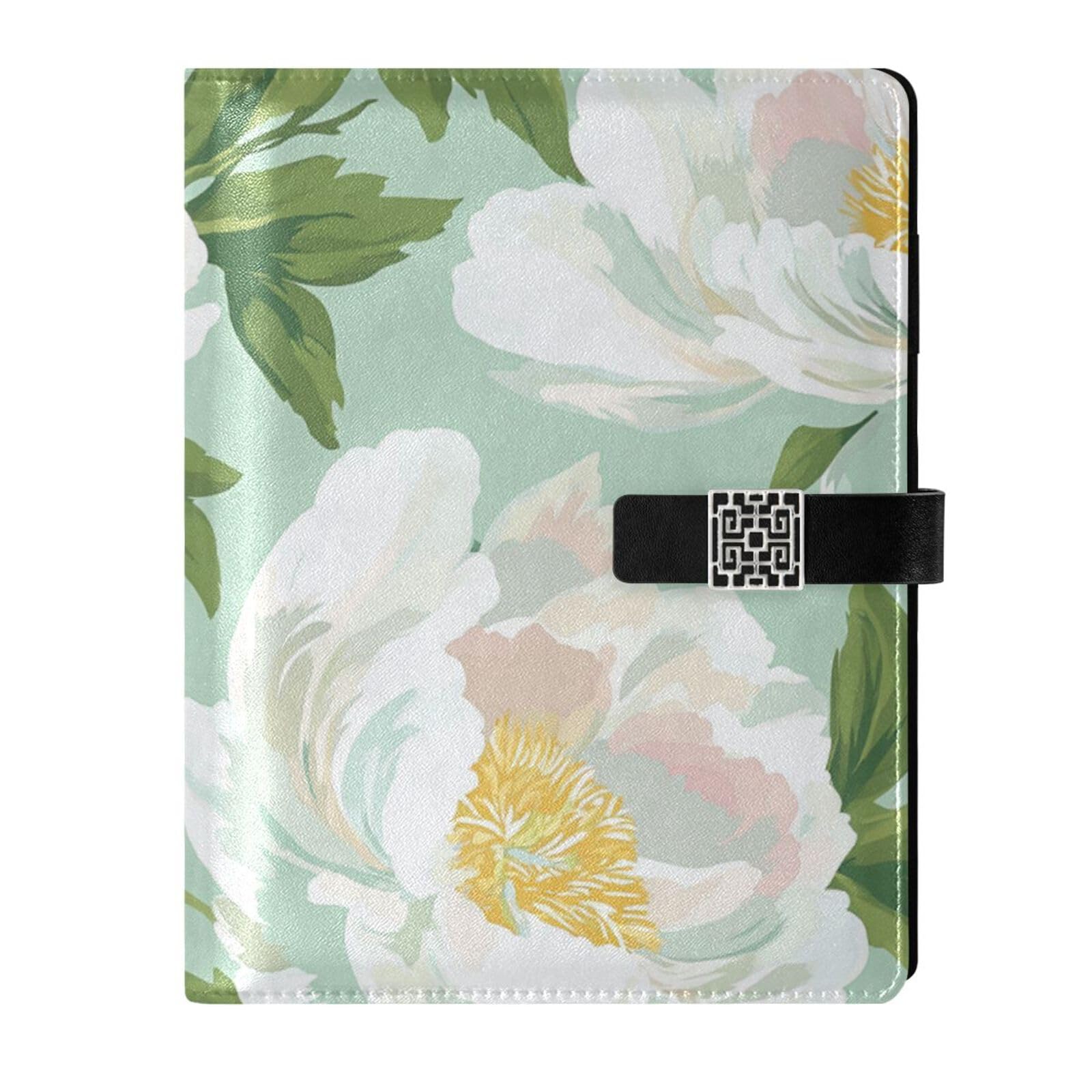 Carnet de notes ligné en cuir vert menthe pivoine de 16,7 x 9,2 cm - 7