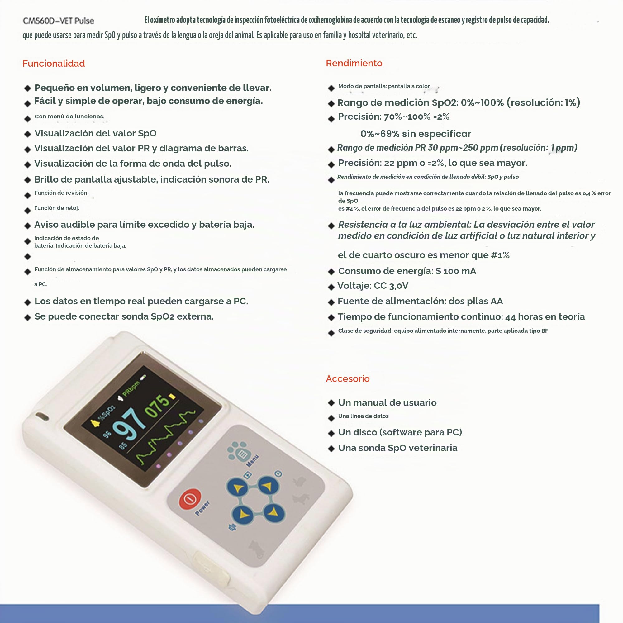 Oxímetro De Pulso Veterinario De Mano - Monitor De Salud De Mascotas Recargable con Sensor De Orejas/Lengua, Medidor De Frecuencia De Pulso Digital para Perros, Gatos Y Animales