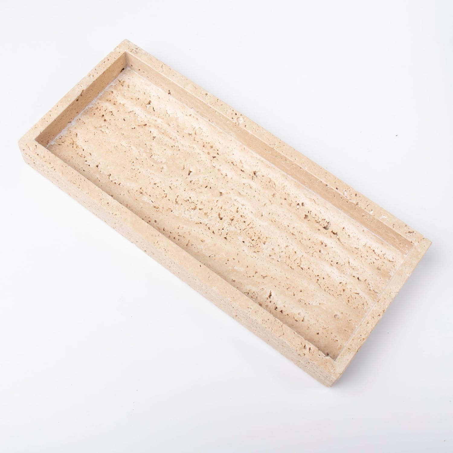 Marble Vanity Tray Italy Natural Travertine Stone Decorative Tray for Perfume, Cosmetic and Kitchen Organization, Coffee Table Display Beige