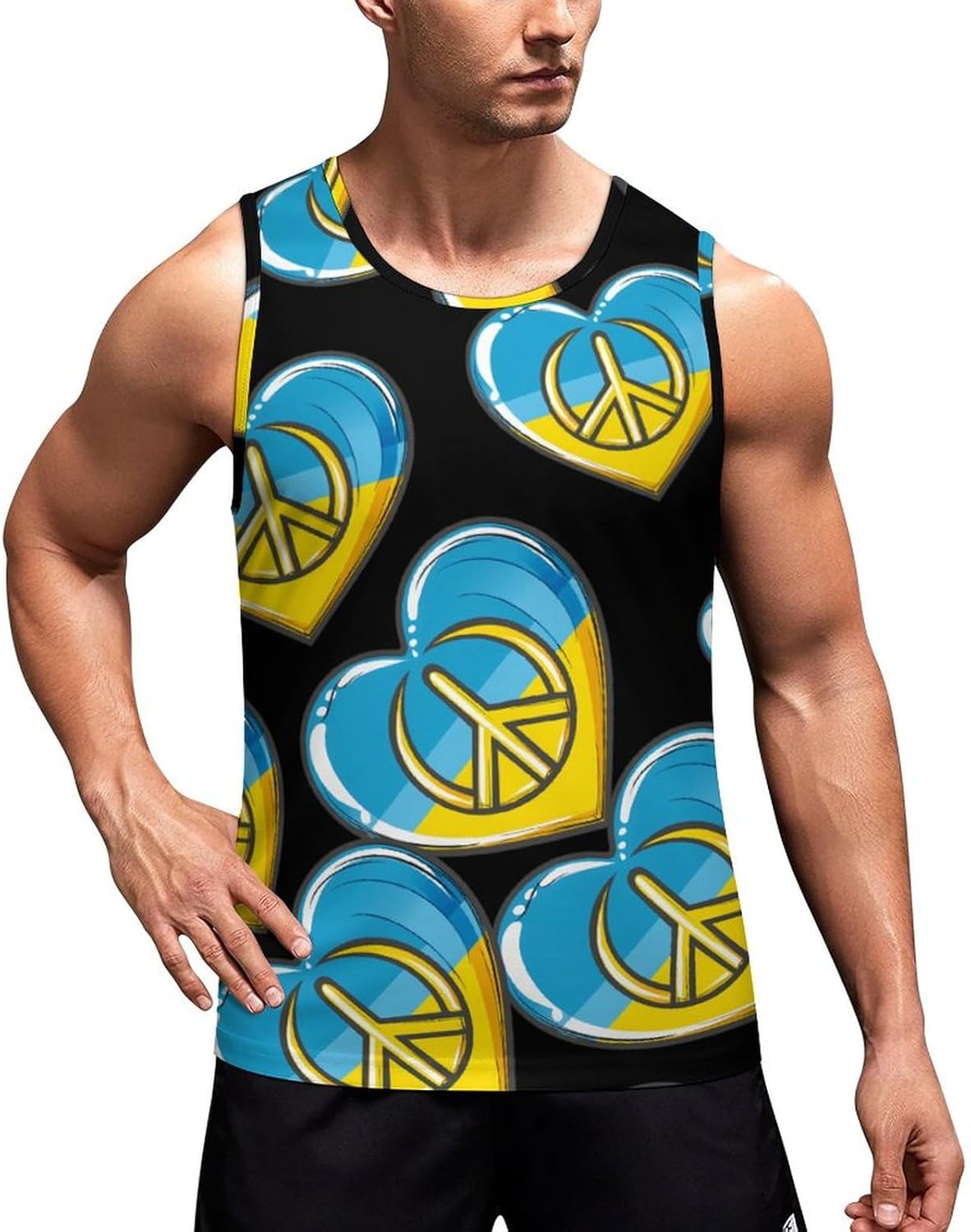 Heart Love Peace Ukraine Men's Tank Top Sleeveless Muscle Shirts Vest Beach T Shirts for Workout Gym
